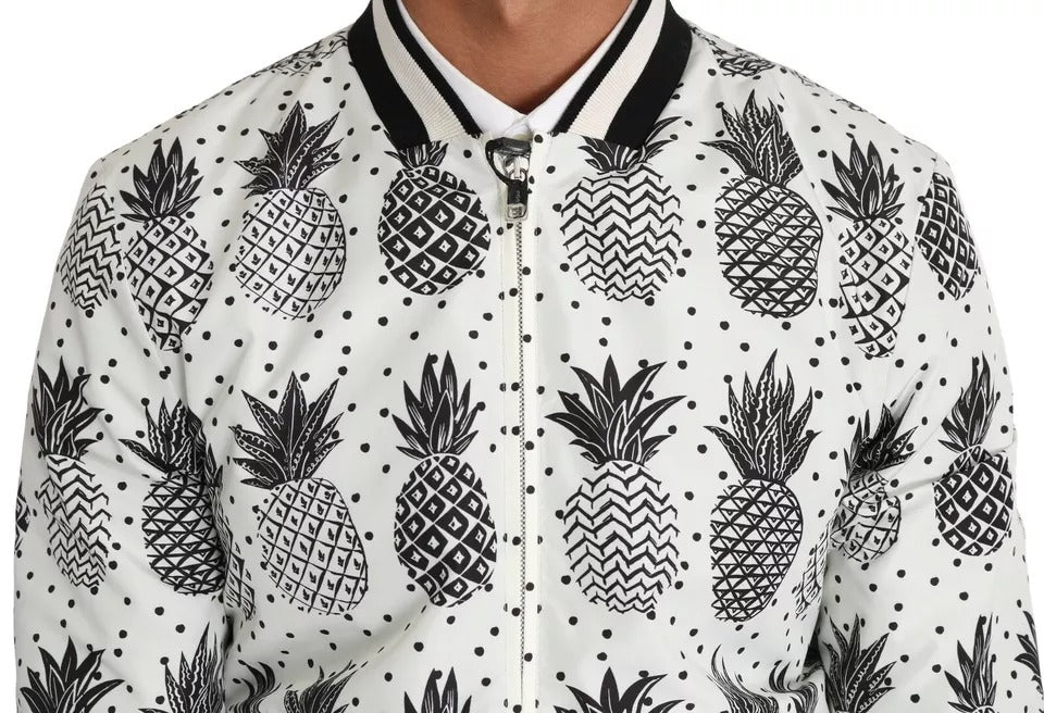 Dolce &amp; Gabbana Blouson Bomber Ananas Blanc Noir