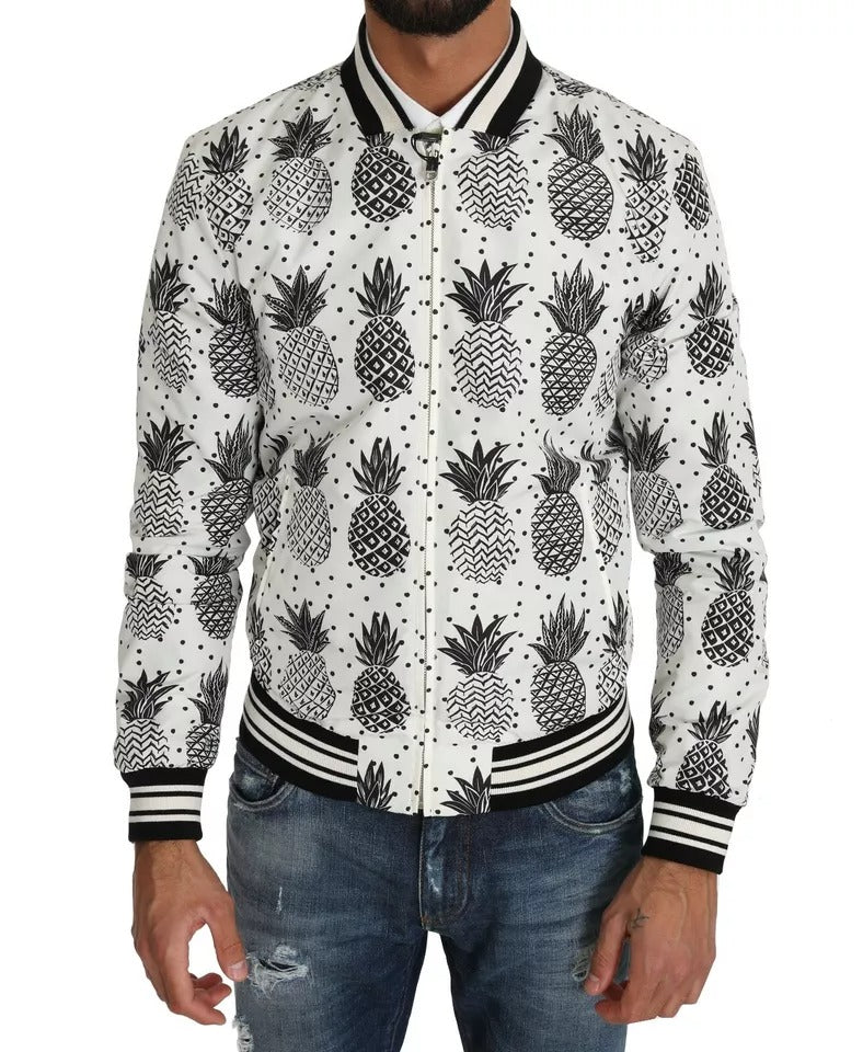 Dolce &amp; Gabbana Blouson Bomber Ananas Blanc Noir