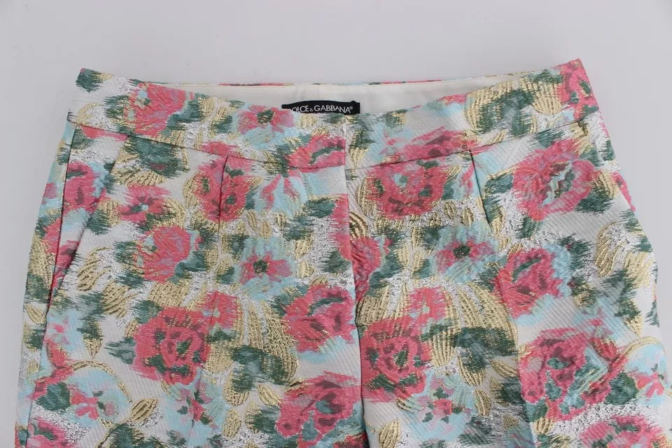 Dolce &amp; Gabbana – Weiß-rosa Brokathose mit Blumenmuster