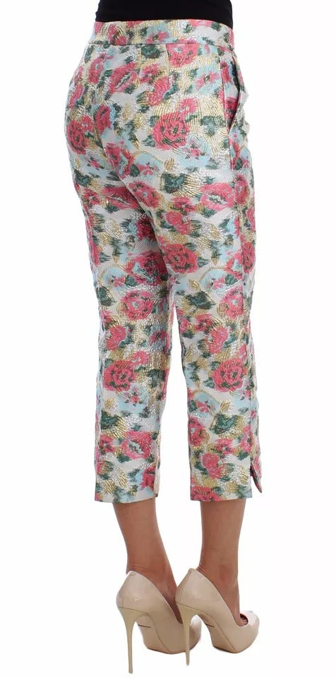 Dolce &amp; Gabbana – Weiß-rosa Brokathose mit Blumenmuster