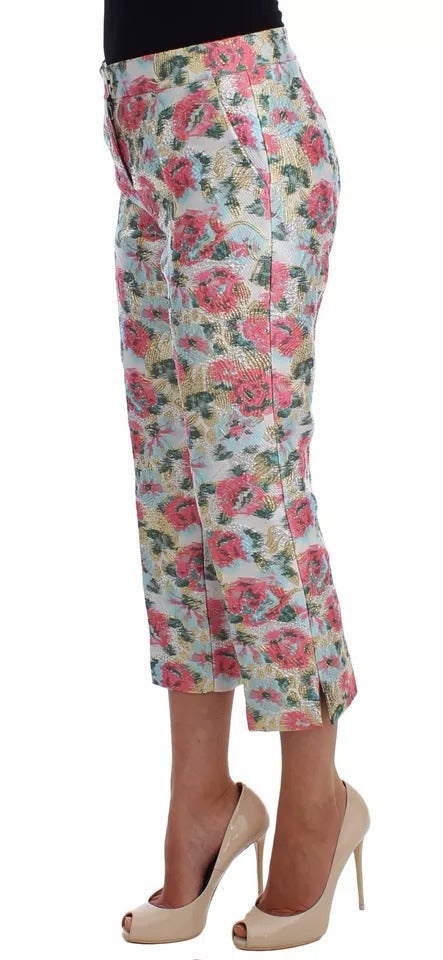 Dolce &amp; Gabbana – Weiß-rosa Brokathose mit Blumenmuster