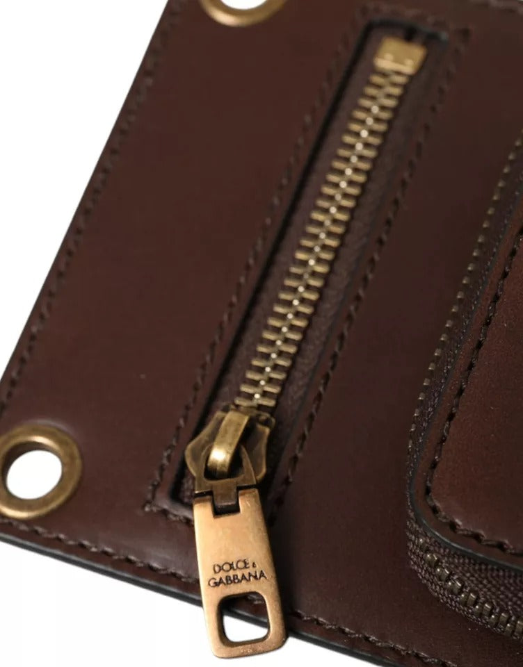 Portefeuille Dolce &amp; Gabbana en cuir de veau marron avec fermeture éclair et logo