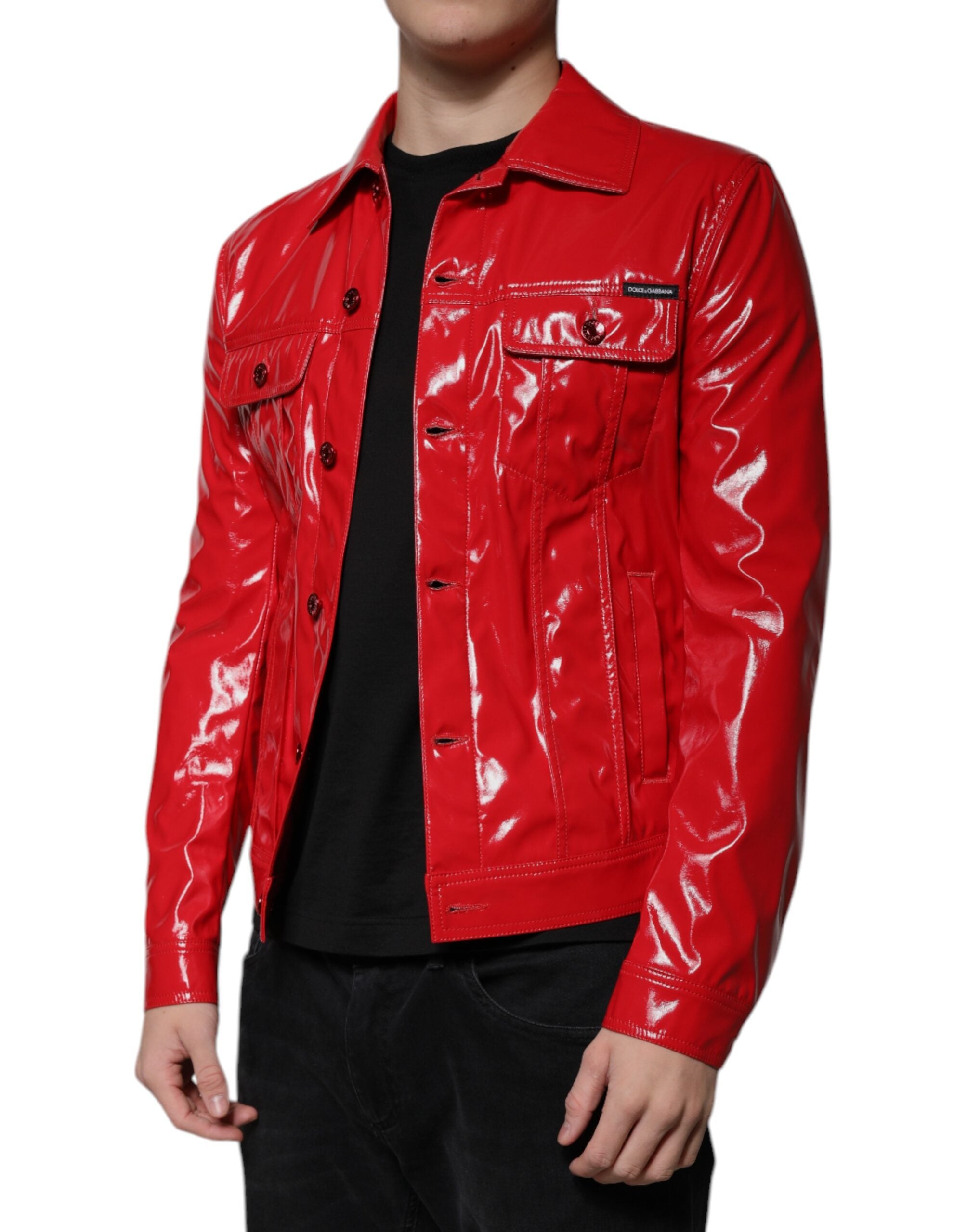 Veste à col boutonné en polyester rouge Dolce &amp; Gabbana