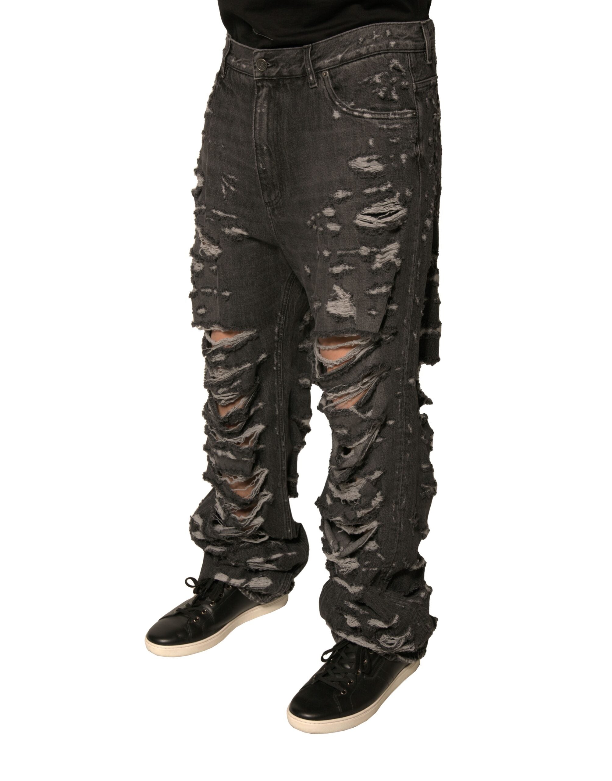 Jean droit en coton gris délavé Dolce &amp; Gabbana pour homme