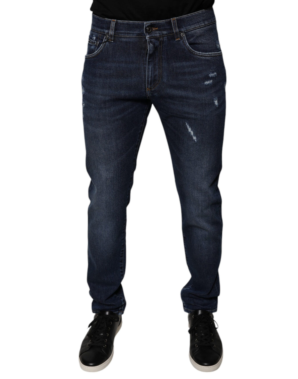 Jean skinny en coton bleu foncé avec logo Dolce &amp; Gabbana