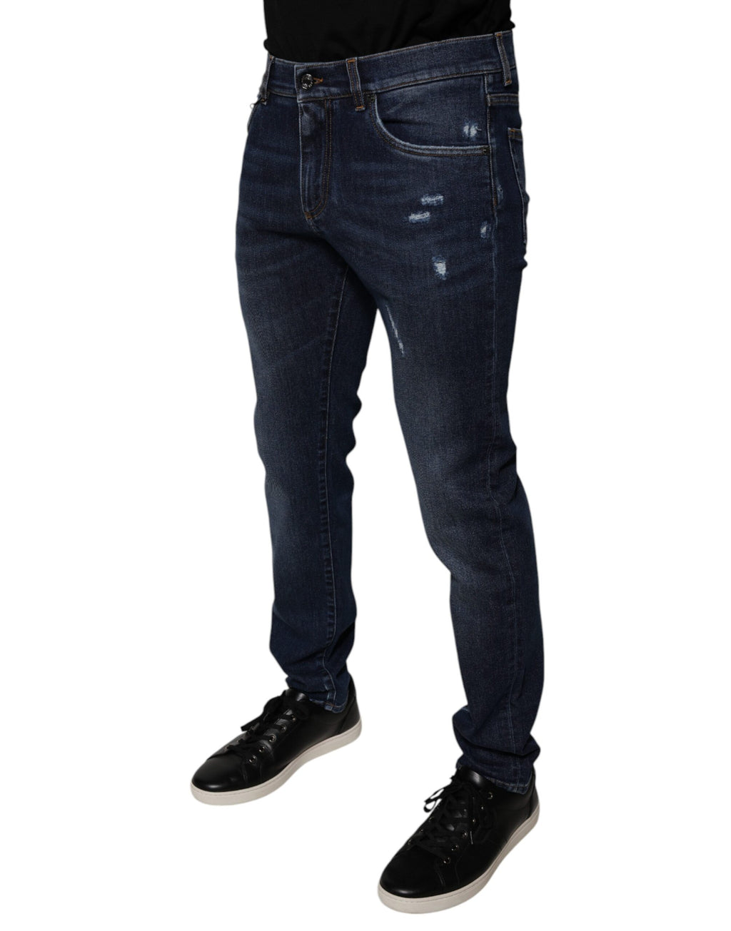 Jean skinny en coton bleu foncé avec logo Dolce &amp; Gabbana