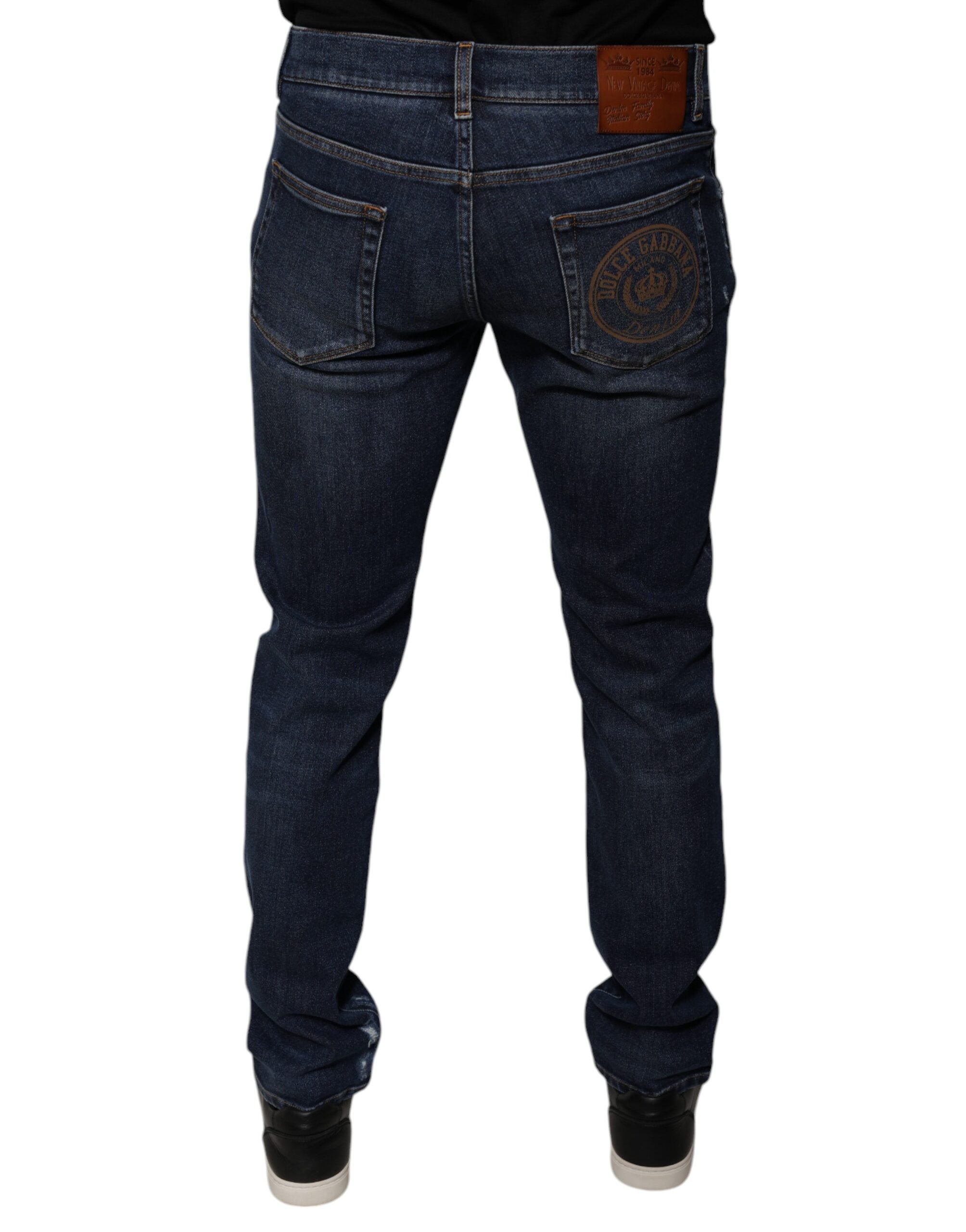 Jean skinny en coton bleu foncé avec logo Dolce &amp; Gabbana