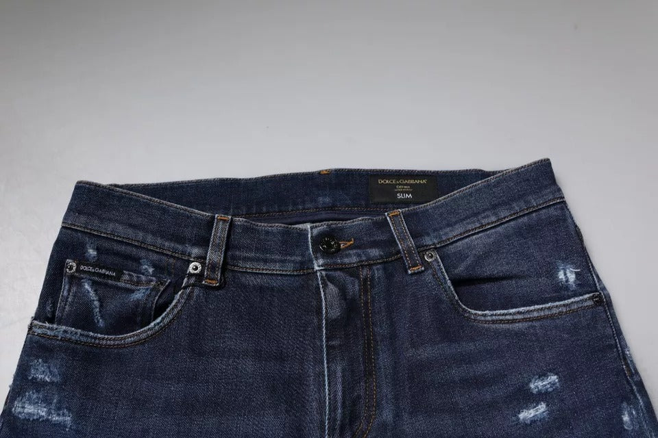 Jean skinny en coton bleu foncé avec logo Dolce &amp; Gabbana
