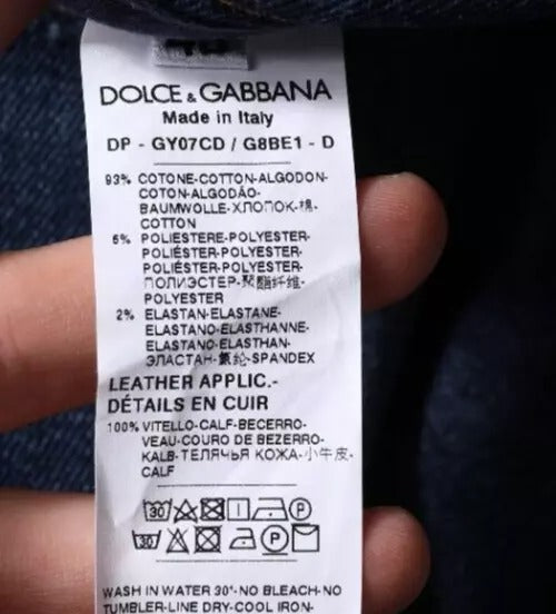 Jean skinny en coton bleu foncé avec logo Dolce &amp; Gabbana