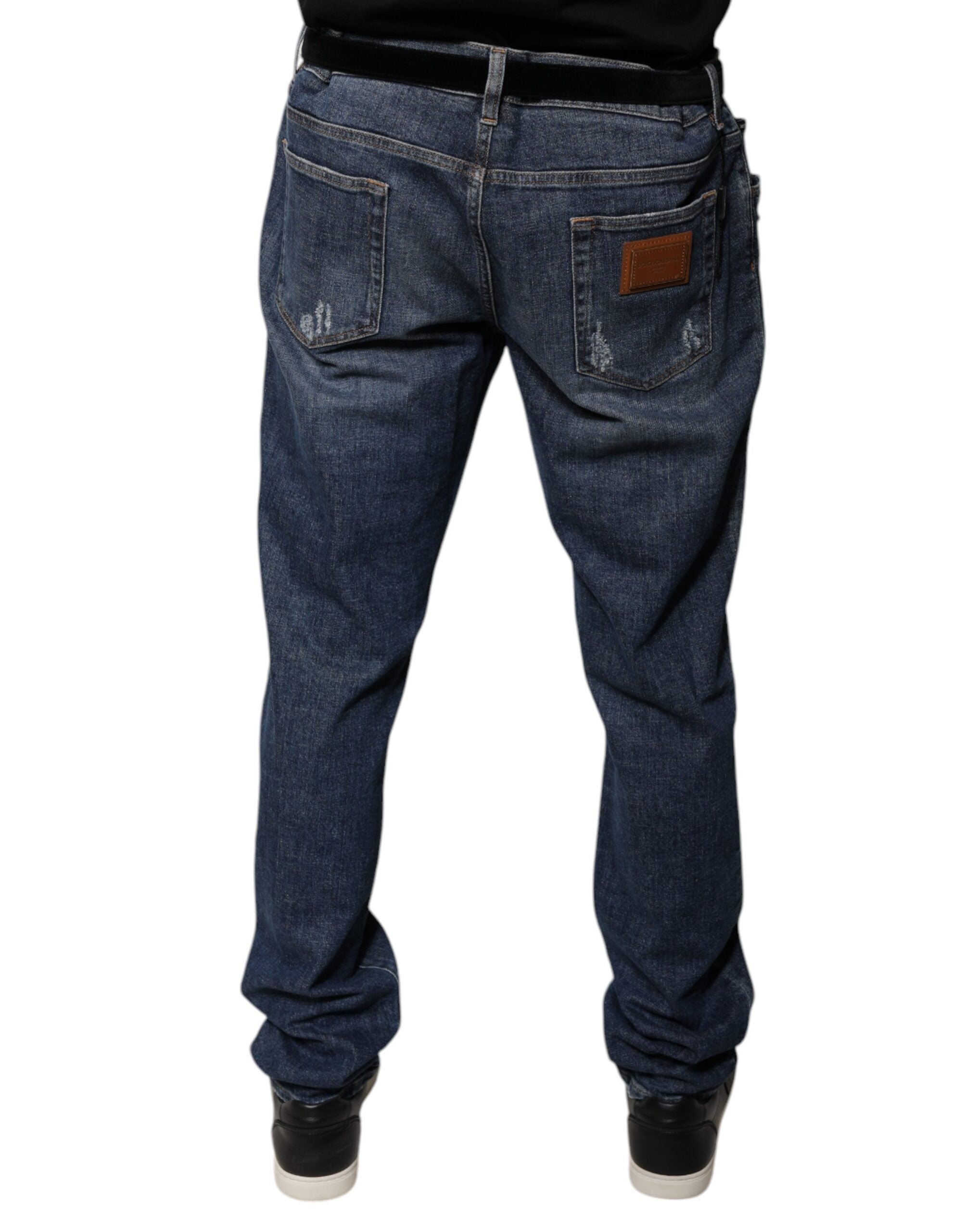Jean skinny en coton bleu foncé avec logo Dolce &amp; Gabbana