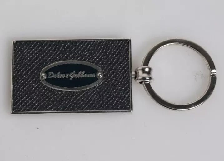 Dolce &amp; Gabbana Schlüsselanhänger mit Metallring und Logo aus schwarzem Leder