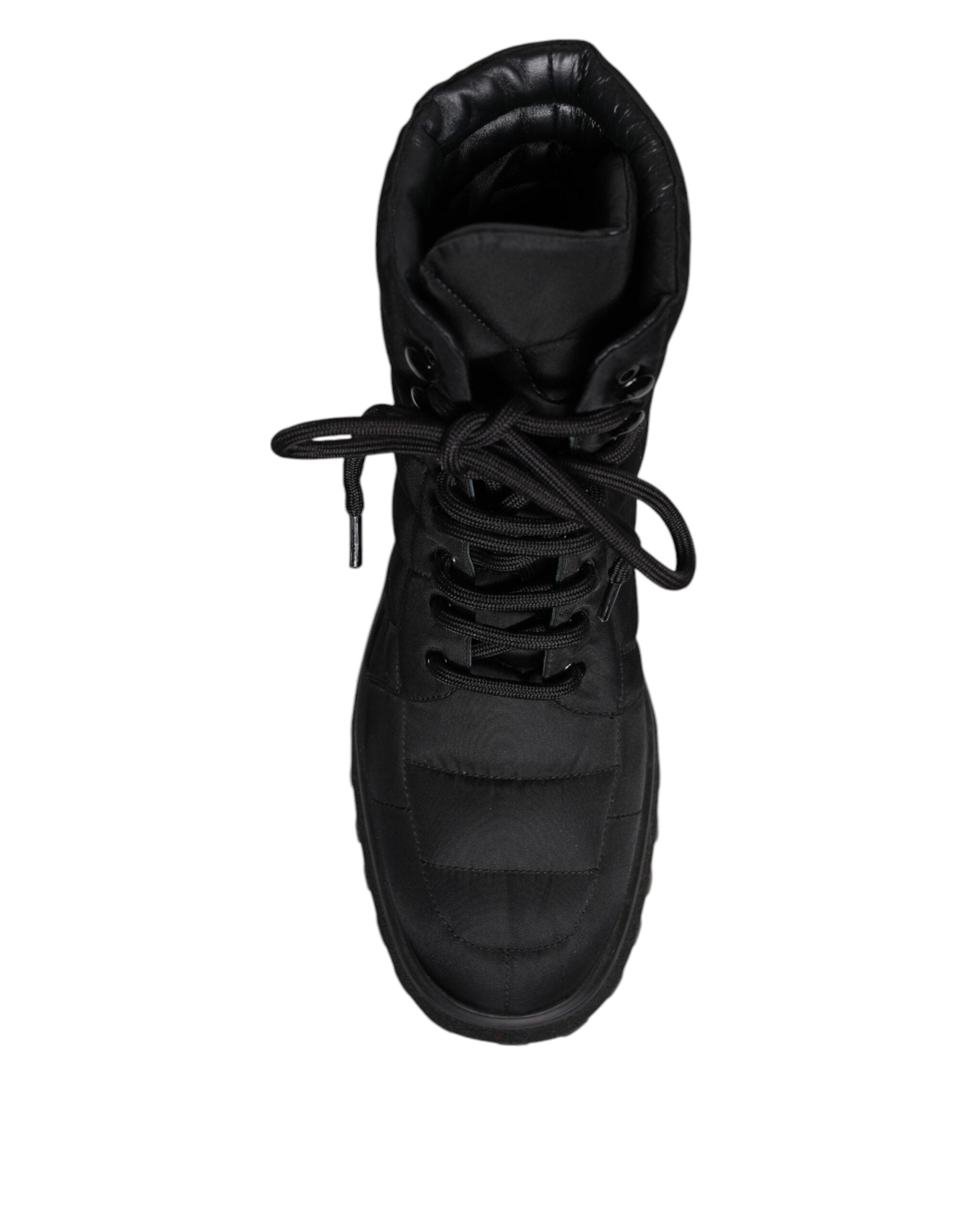 Dolce &amp; Gabbana – Schwarze, gepolsterte Schnürstiefel mit halbhohem Schaft