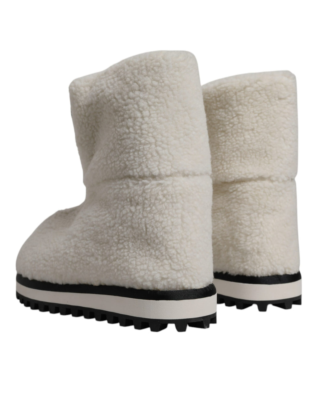 Dolce &amp; Gabbana – Weiße, gepolsterte Stiefel mit Plüschlogo und halbhohem Schaft