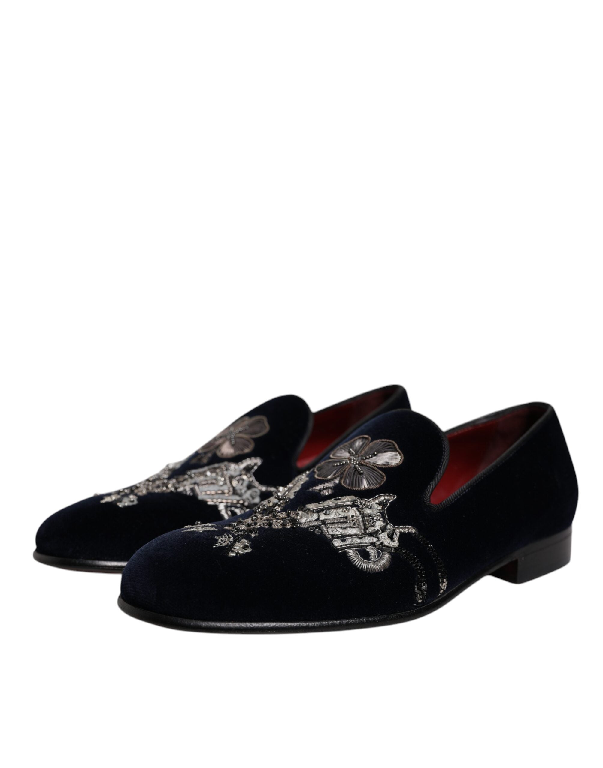 Mocassins à fleurs en velours noir Dolce &amp; Gabbana