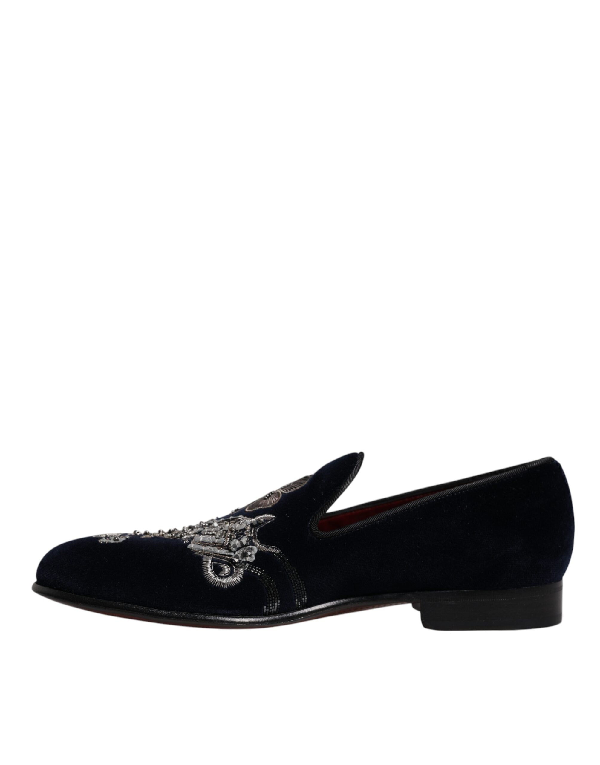 Mocassins à fleurs en velours noir Dolce &amp; Gabbana