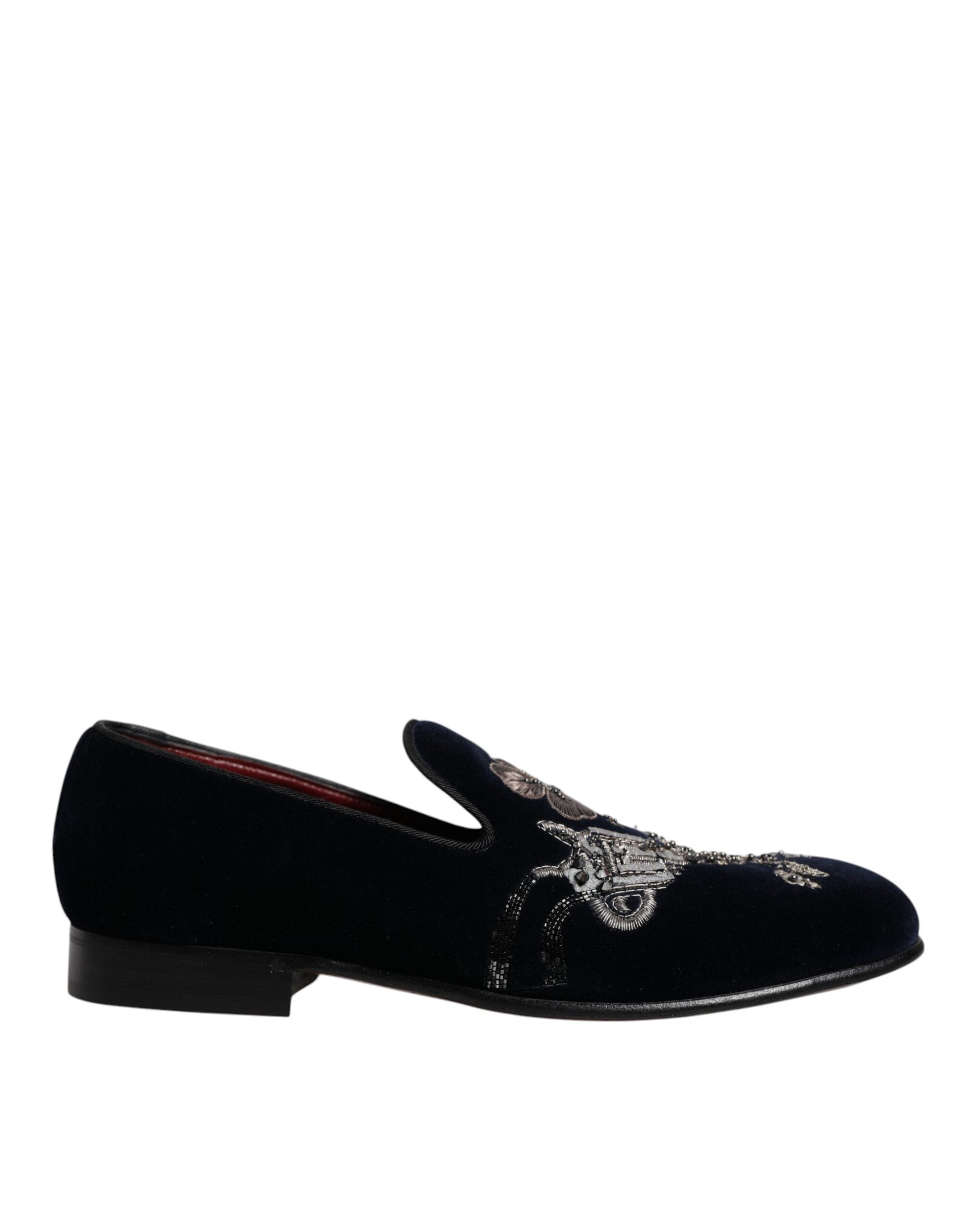 Mocassins à fleurs en velours noir Dolce &amp; Gabbana