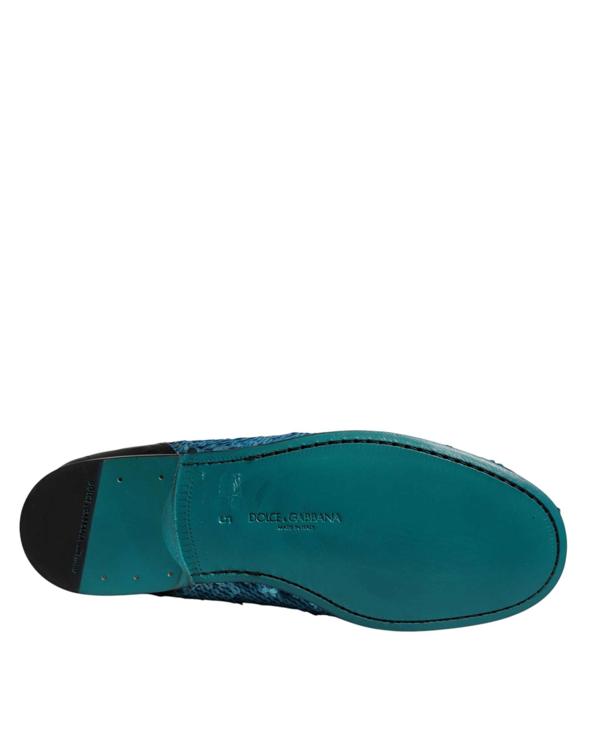 Mocassins à paillettes bleus Dolce &amp; Gabbana, chaussures habillées habillées
