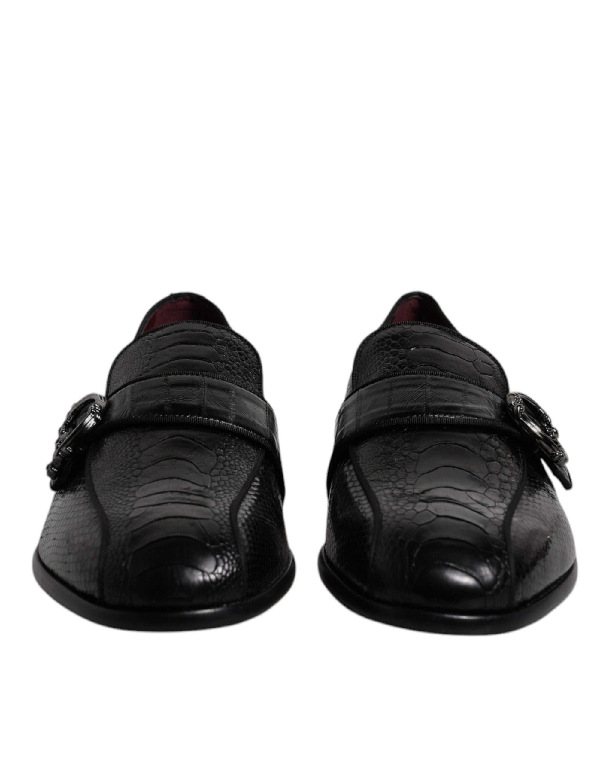 Mocassins Dolce &amp; Gabbana en cuir exotique noir avec logo DG