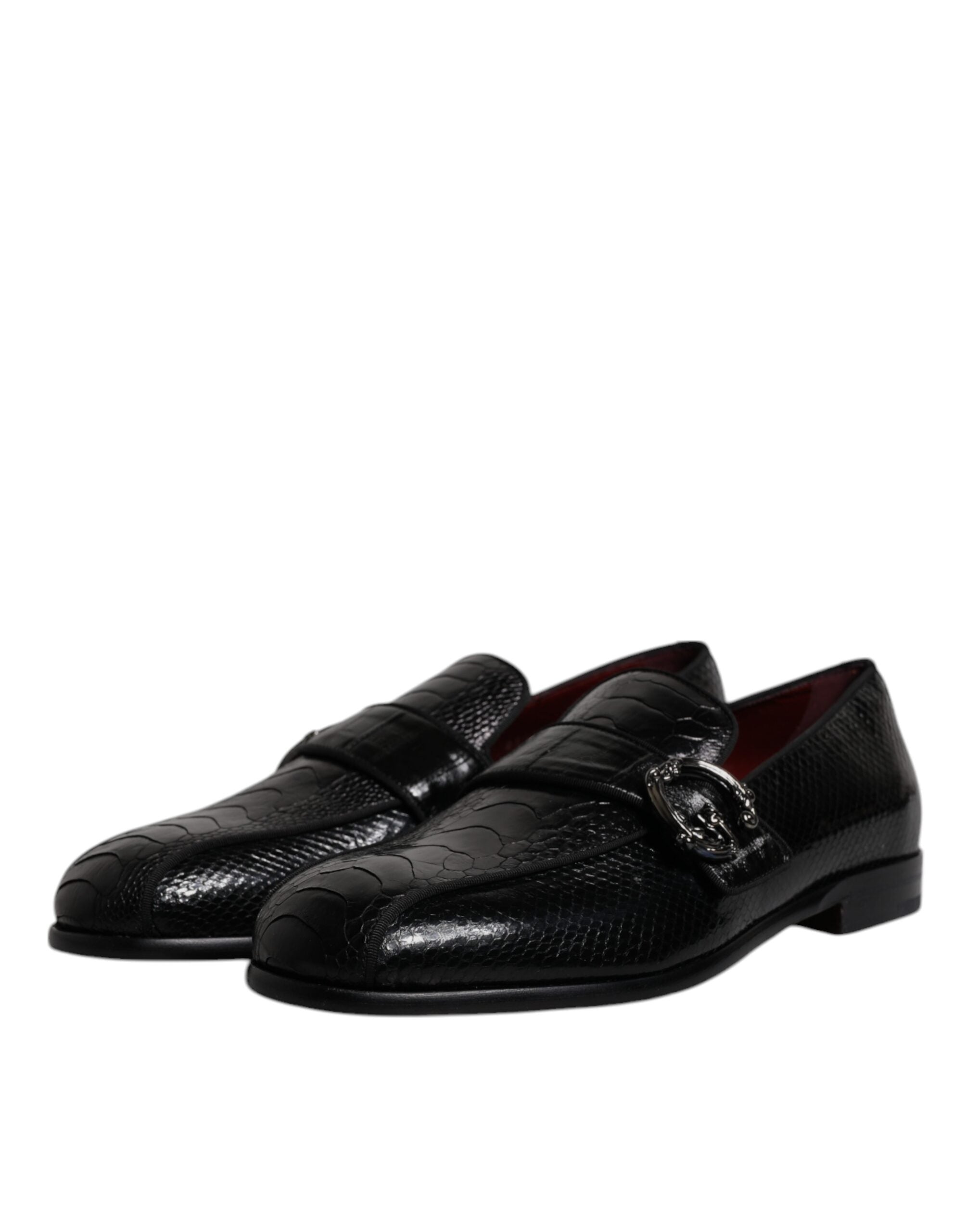 Mocassins Dolce &amp; Gabbana en cuir exotique noir avec logo DG