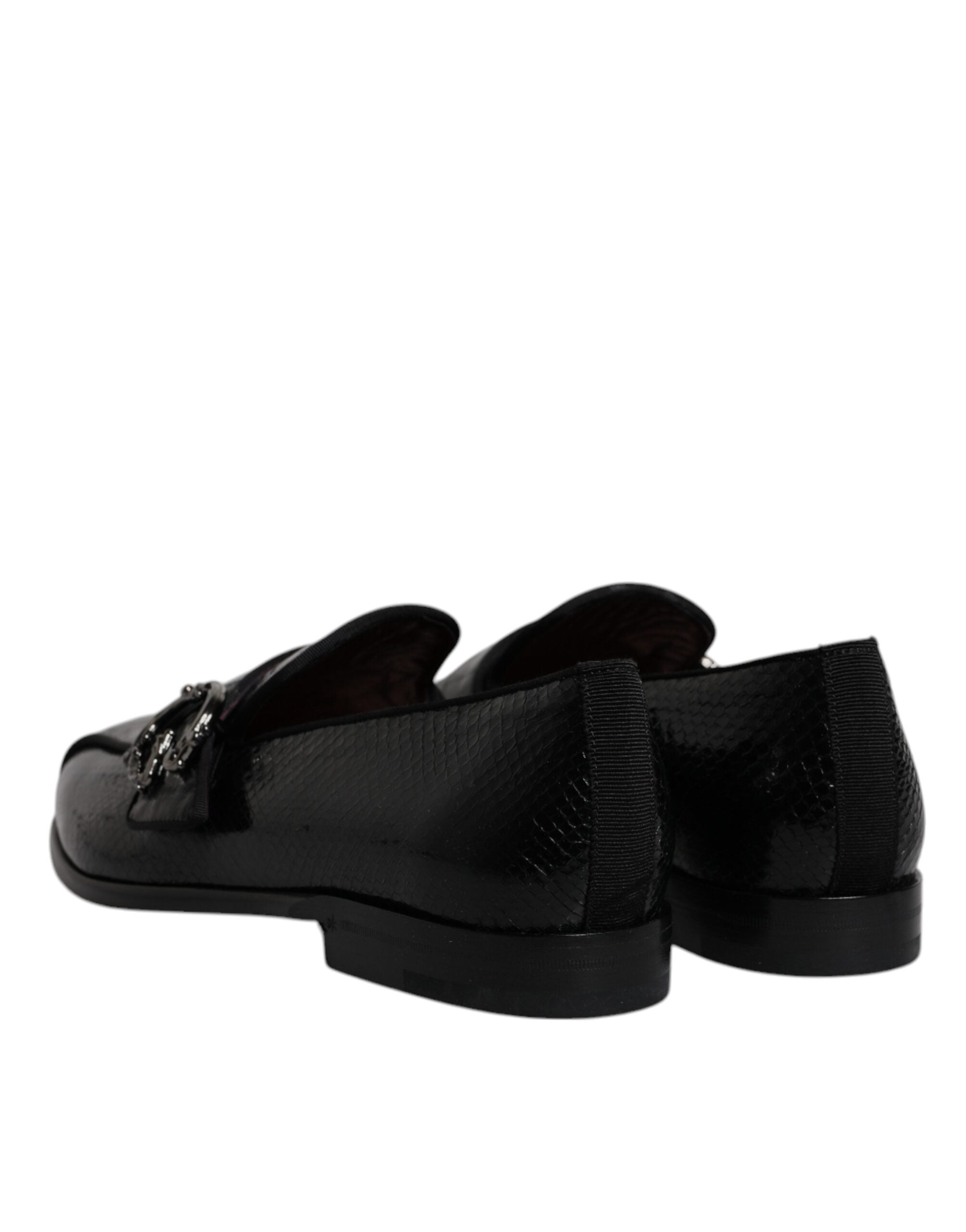 Mocassins Dolce &amp; Gabbana en cuir exotique noir avec logo DG