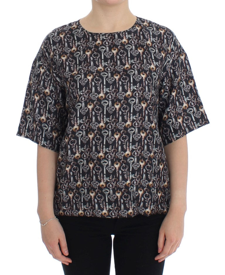 Dolce &amp; Gabbana Enchanted Sicily Seidenbluse mit Schlüssel-Print