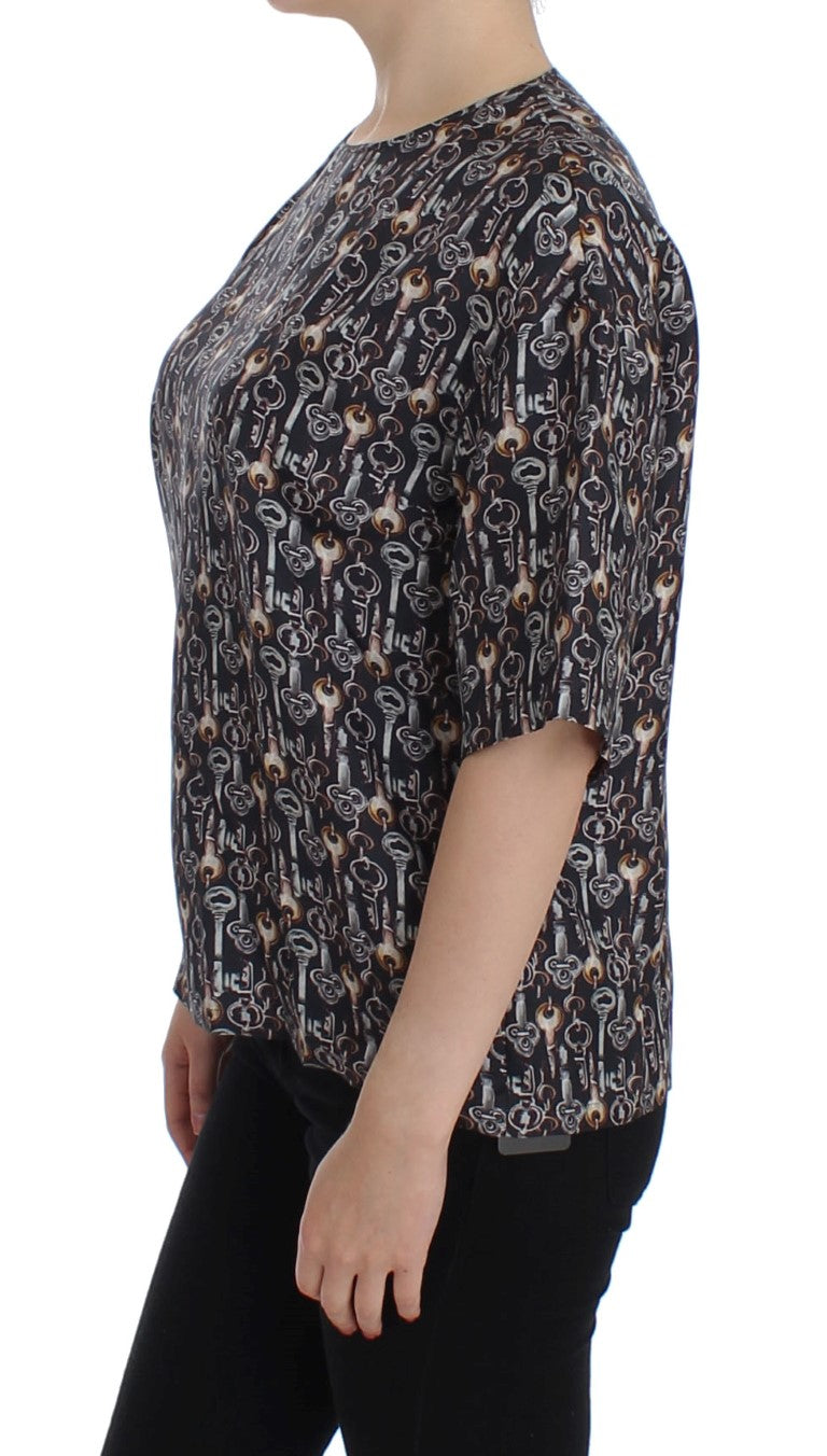 Dolce &amp; Gabbana Enchanted Sicily Seidenbluse mit Schlüssel-Print