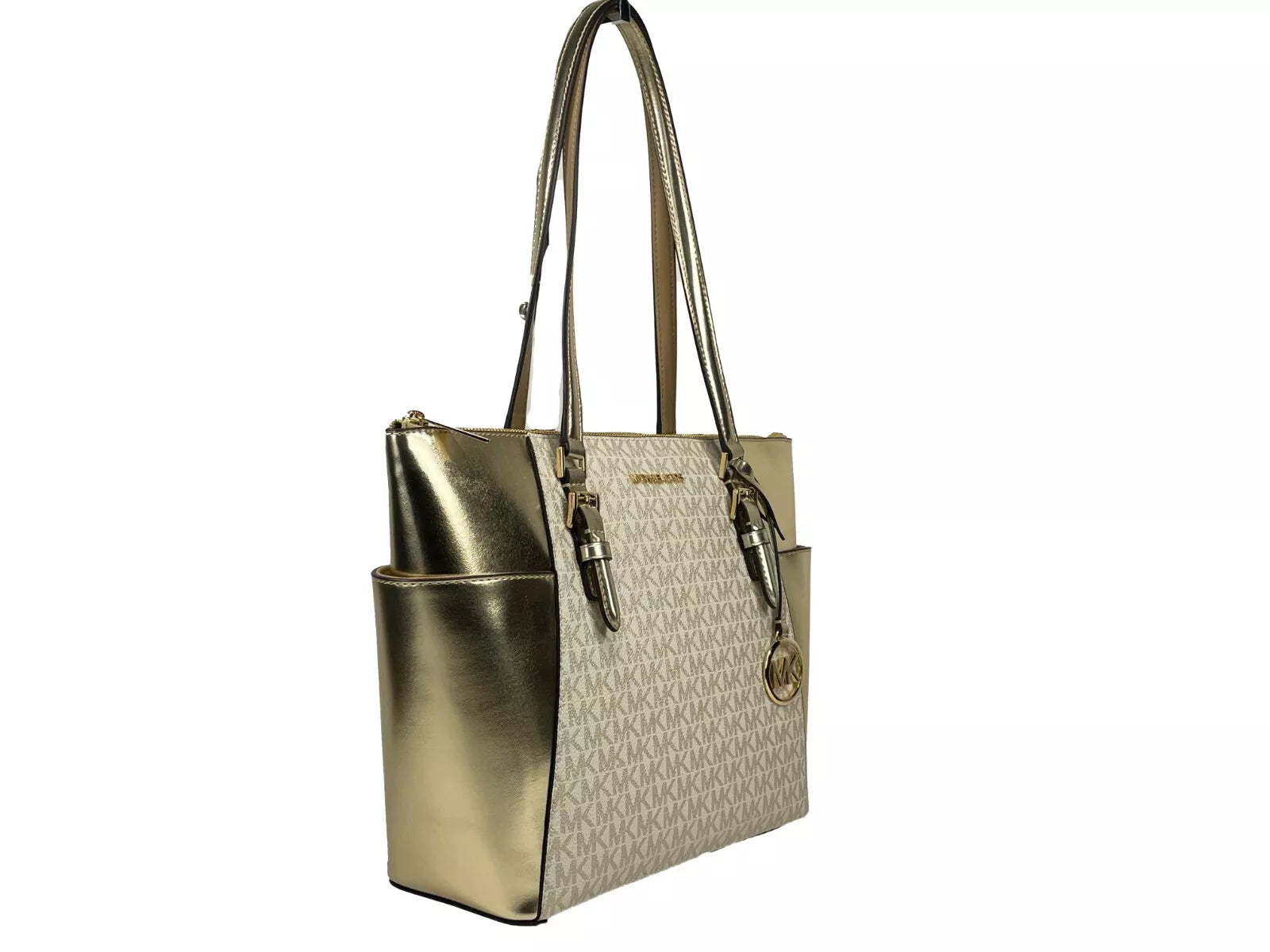 Michael Kors Charlotte Große Ledertasche mit Reißverschluss oben, Gold