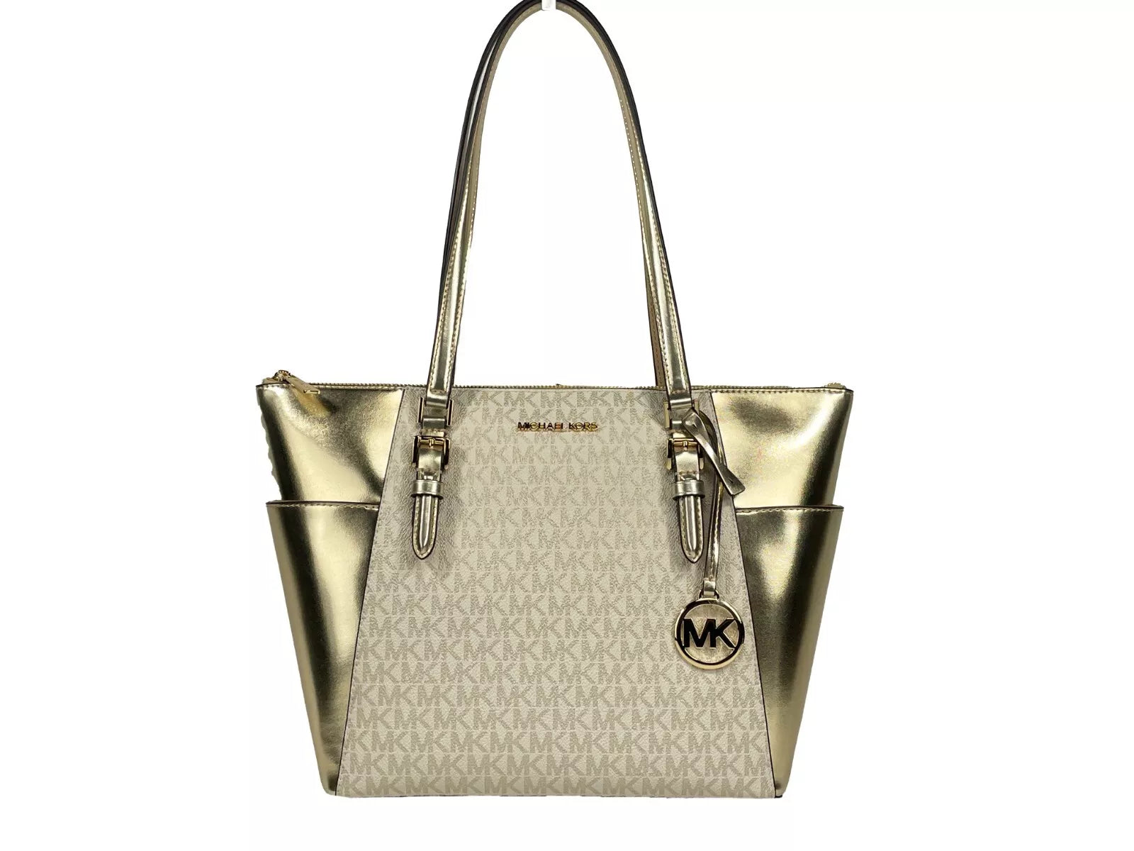 Michael Kors Charlotte Große Ledertasche mit Reißverschluss oben, Gold