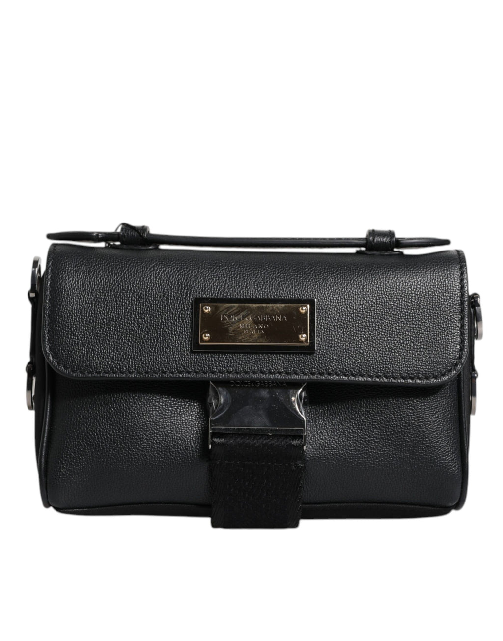 Sac bandoulière en cuir noir Dolce &amp; Gabbana avec plaque logo et boucle