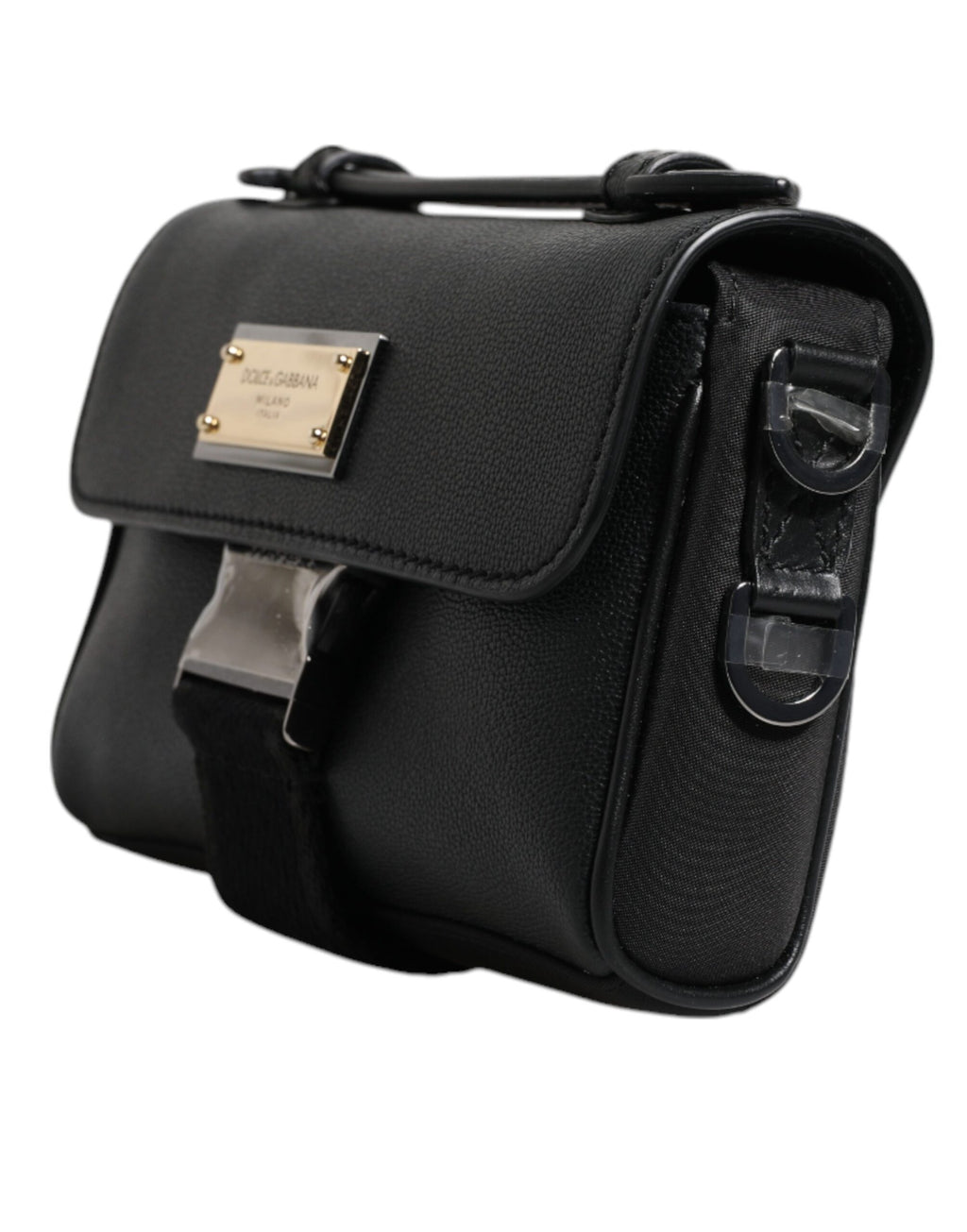 Sac bandoulière en cuir noir Dolce &amp; Gabbana avec plaque logo et boucle