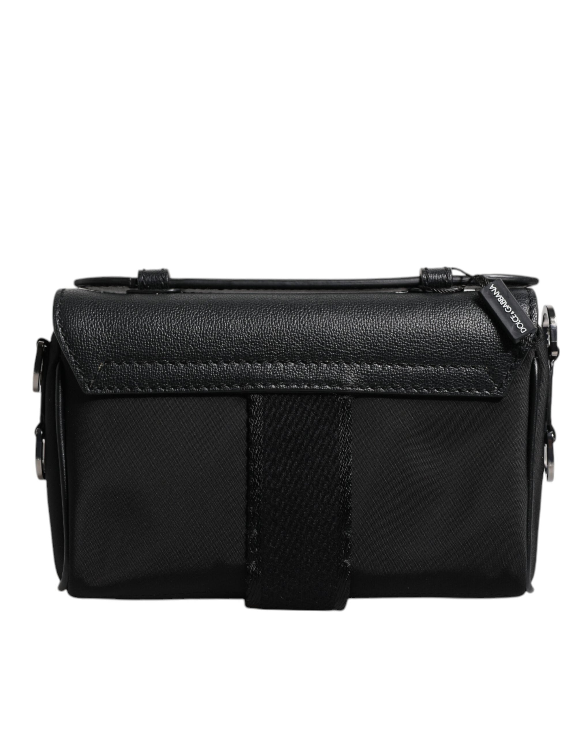 Sac bandoulière en cuir noir Dolce &amp; Gabbana avec plaque logo et boucle