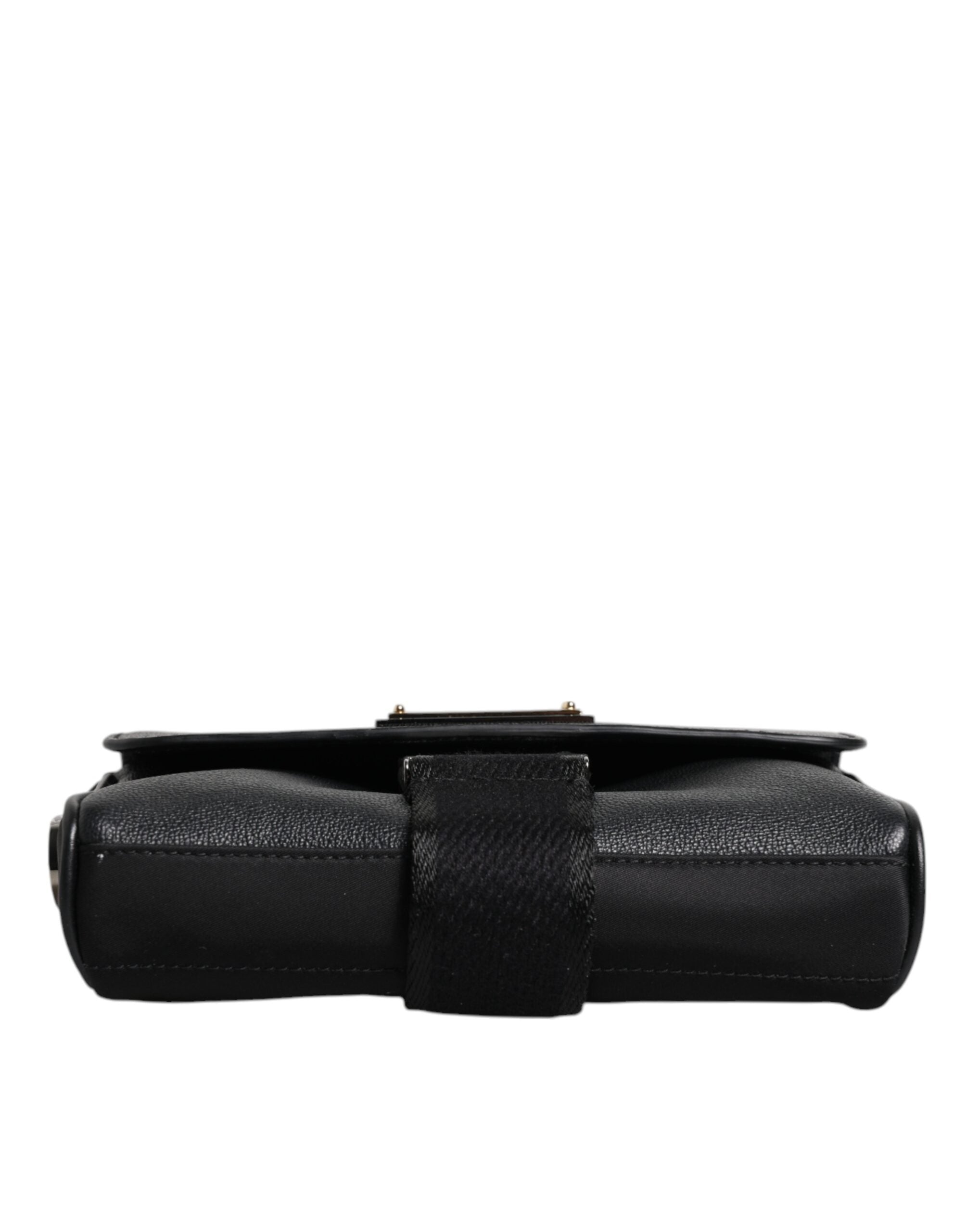 Sac bandoulière en cuir noir Dolce &amp; Gabbana avec plaque logo et boucle