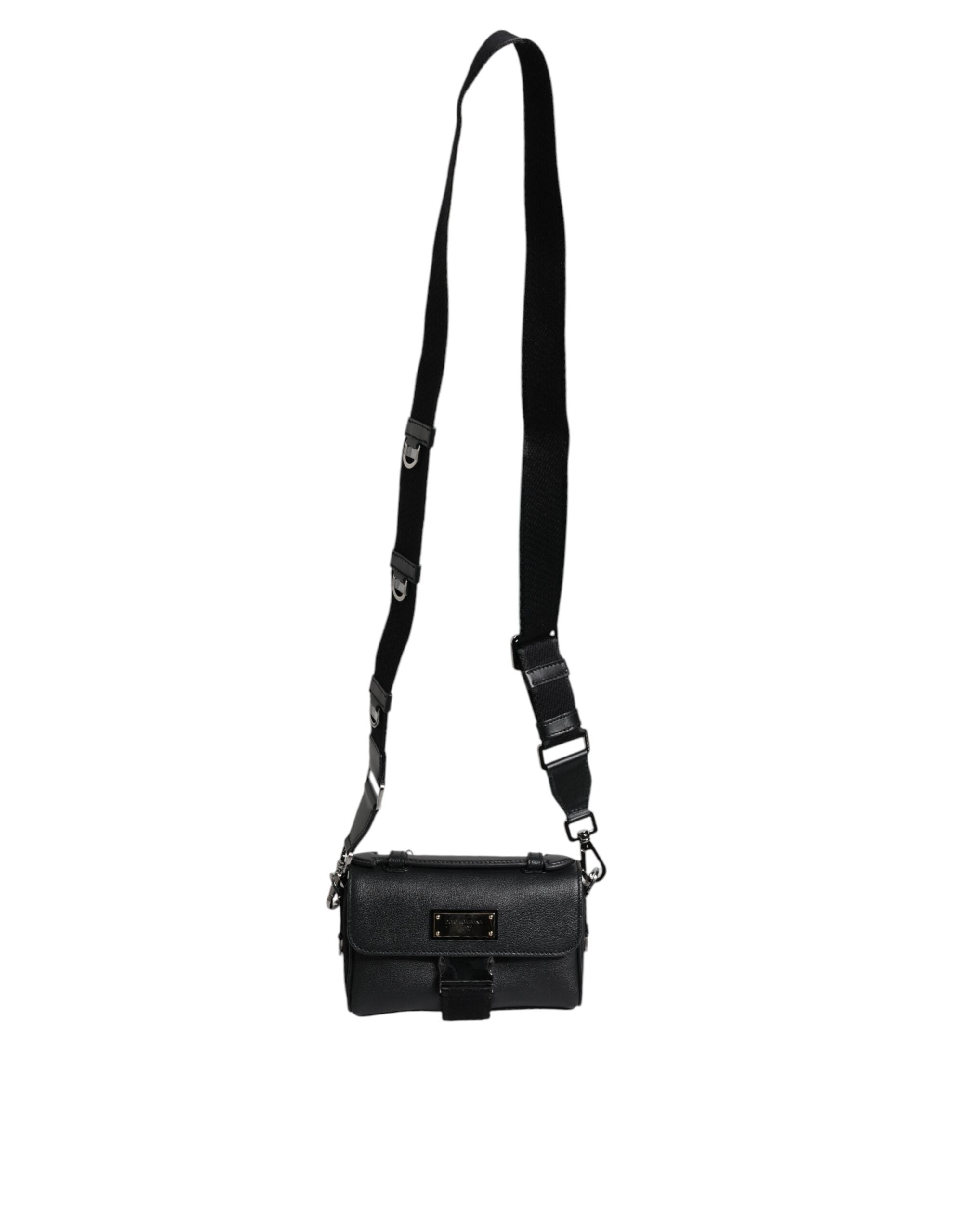 Sac bandoulière en cuir noir Dolce &amp; Gabbana avec plaque logo et boucle