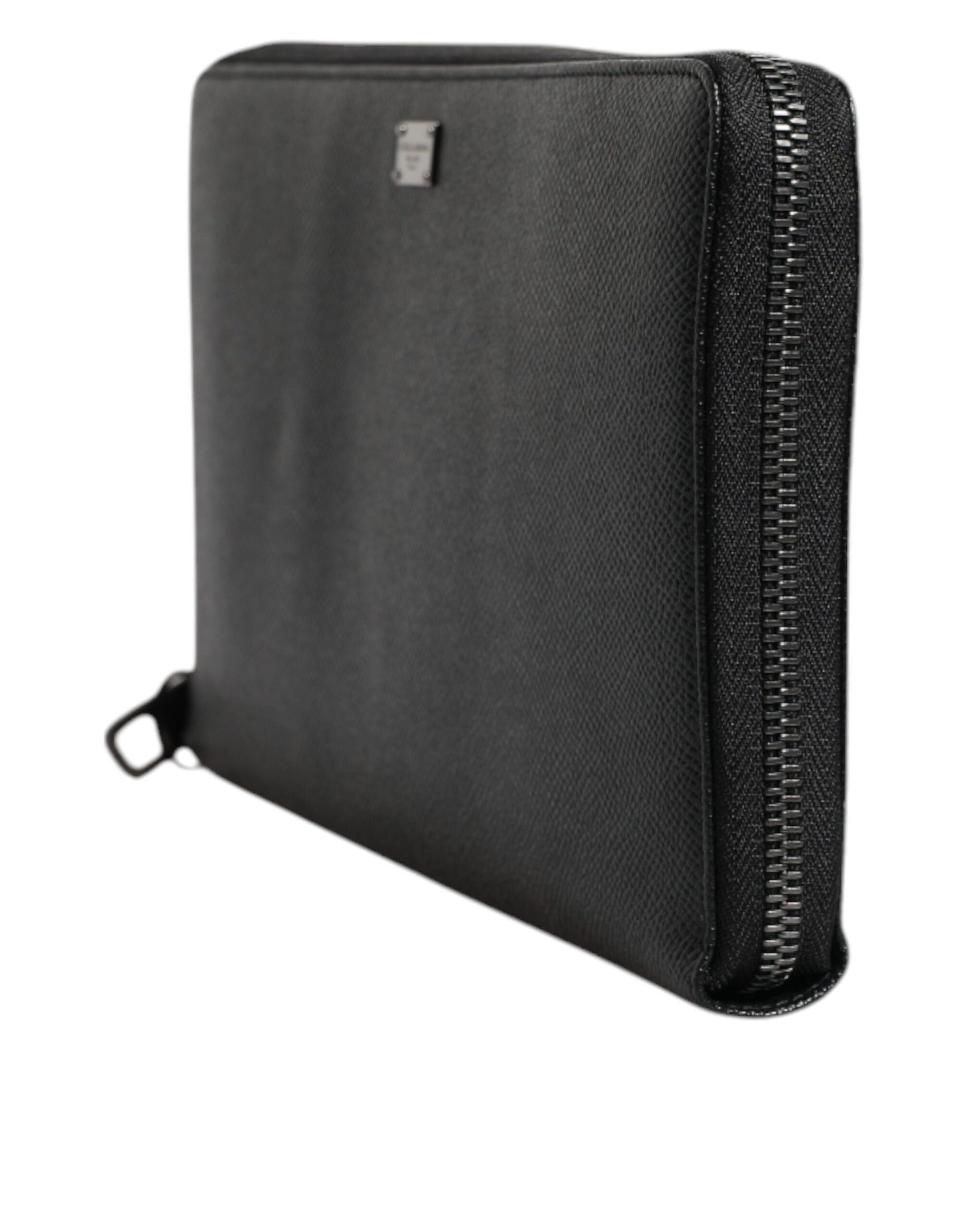 Portefeuille continental zippé Dolce &amp; Gabbana en cuir de veau noir avec logo
