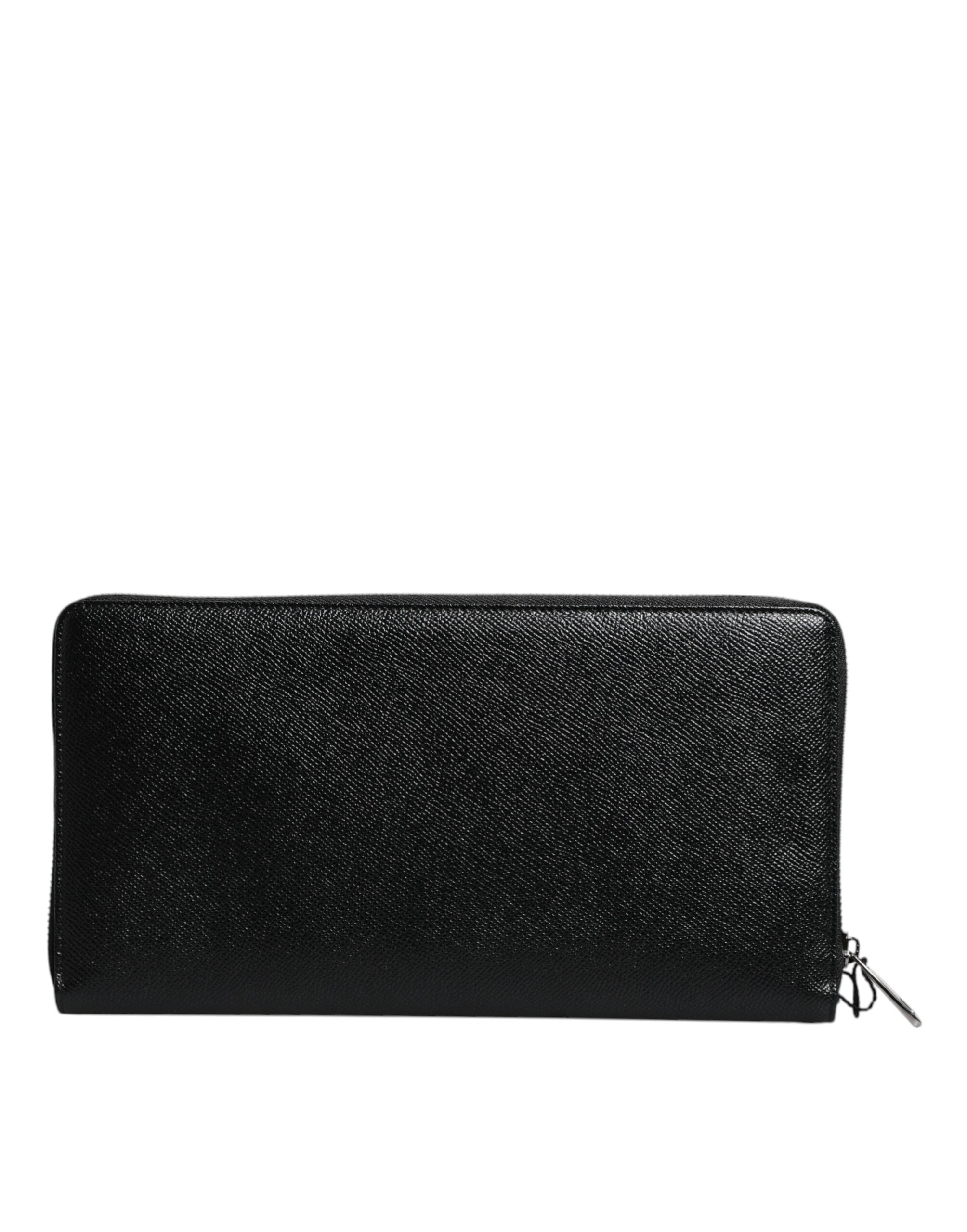 Portefeuille continental zippé Dolce &amp; Gabbana en cuir de veau noir avec logo