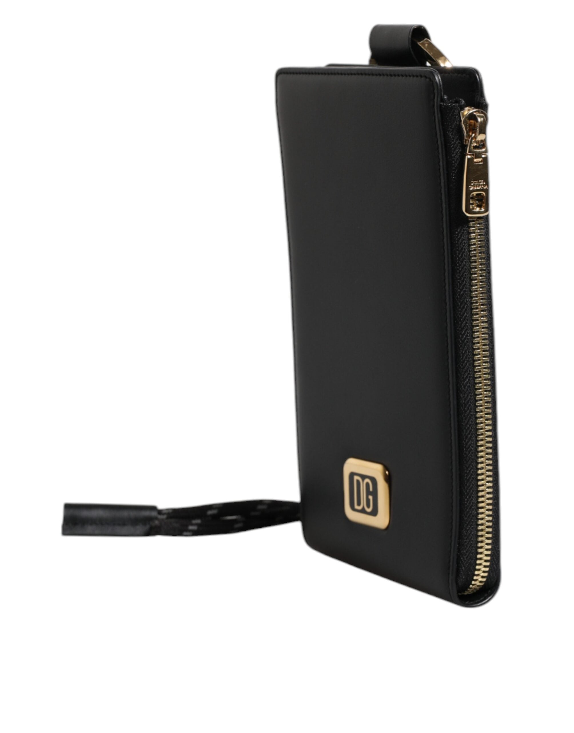 Portefeuille tour de cou en cuir noir Dolce &amp; Gabbana avec plaque logo et porte-cartes