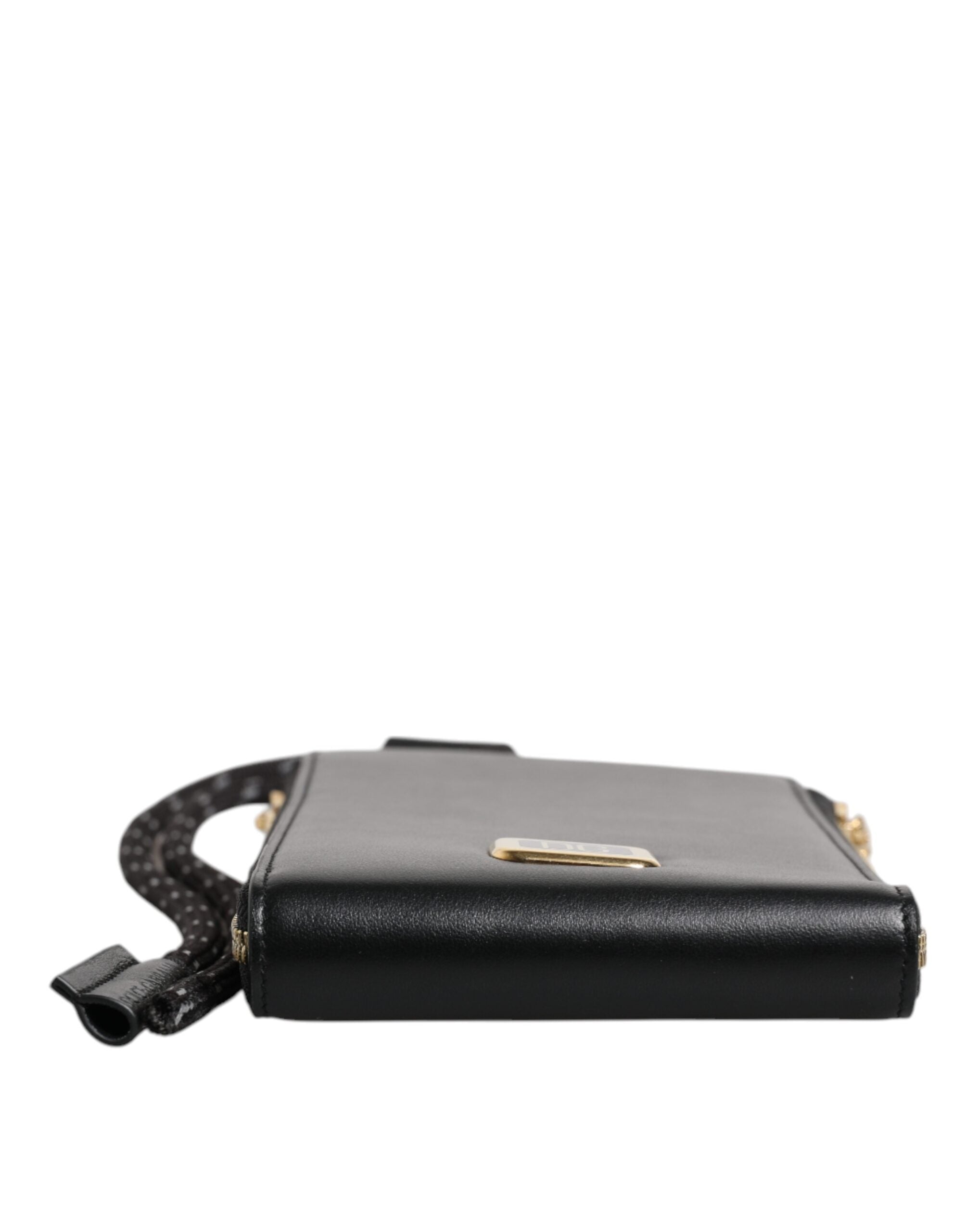Portefeuille tour de cou en cuir noir Dolce &amp; Gabbana avec plaque logo et porte-cartes