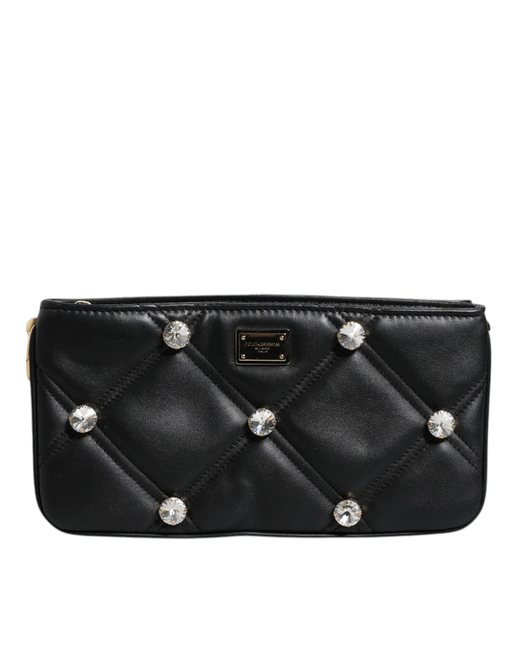 Sac à bandoulière Dolce &amp; Gabbana en cuir noir orné de cristaux et de logo