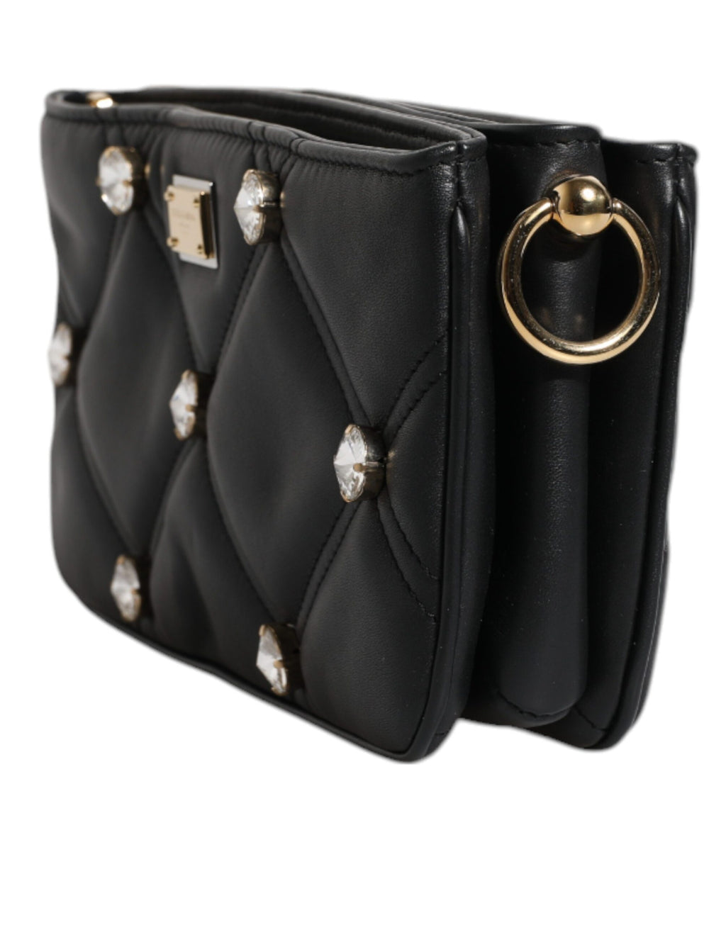 Sac à bandoulière Dolce &amp; Gabbana en cuir noir orné de cristaux et de logo