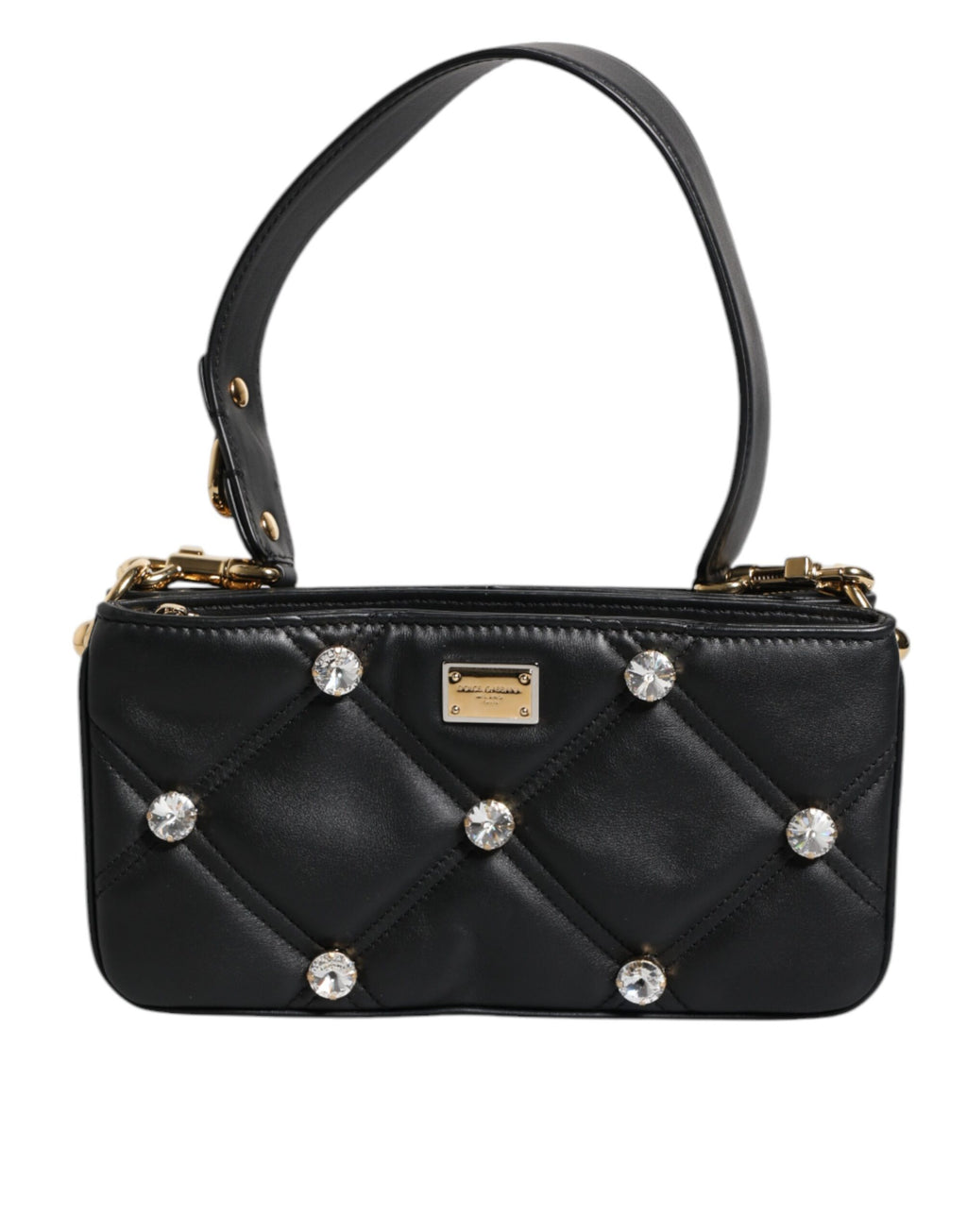 Sac à bandoulière Dolce &amp; Gabbana en cuir noir orné de cristaux et de logo