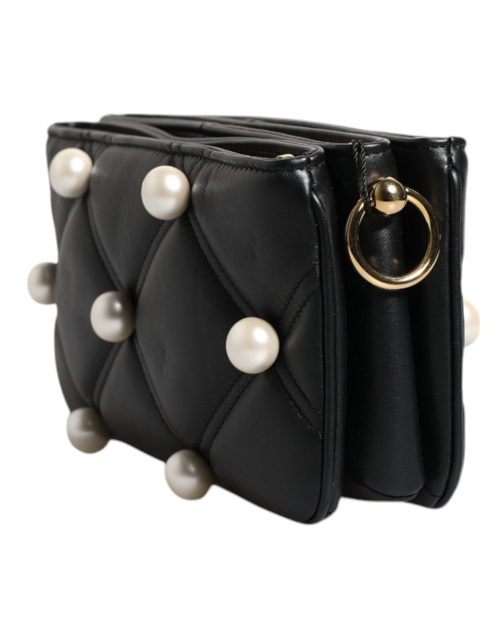 Sac à bandoulière Dolce &amp; Gabbana en cuir noir orné de perles et de logo