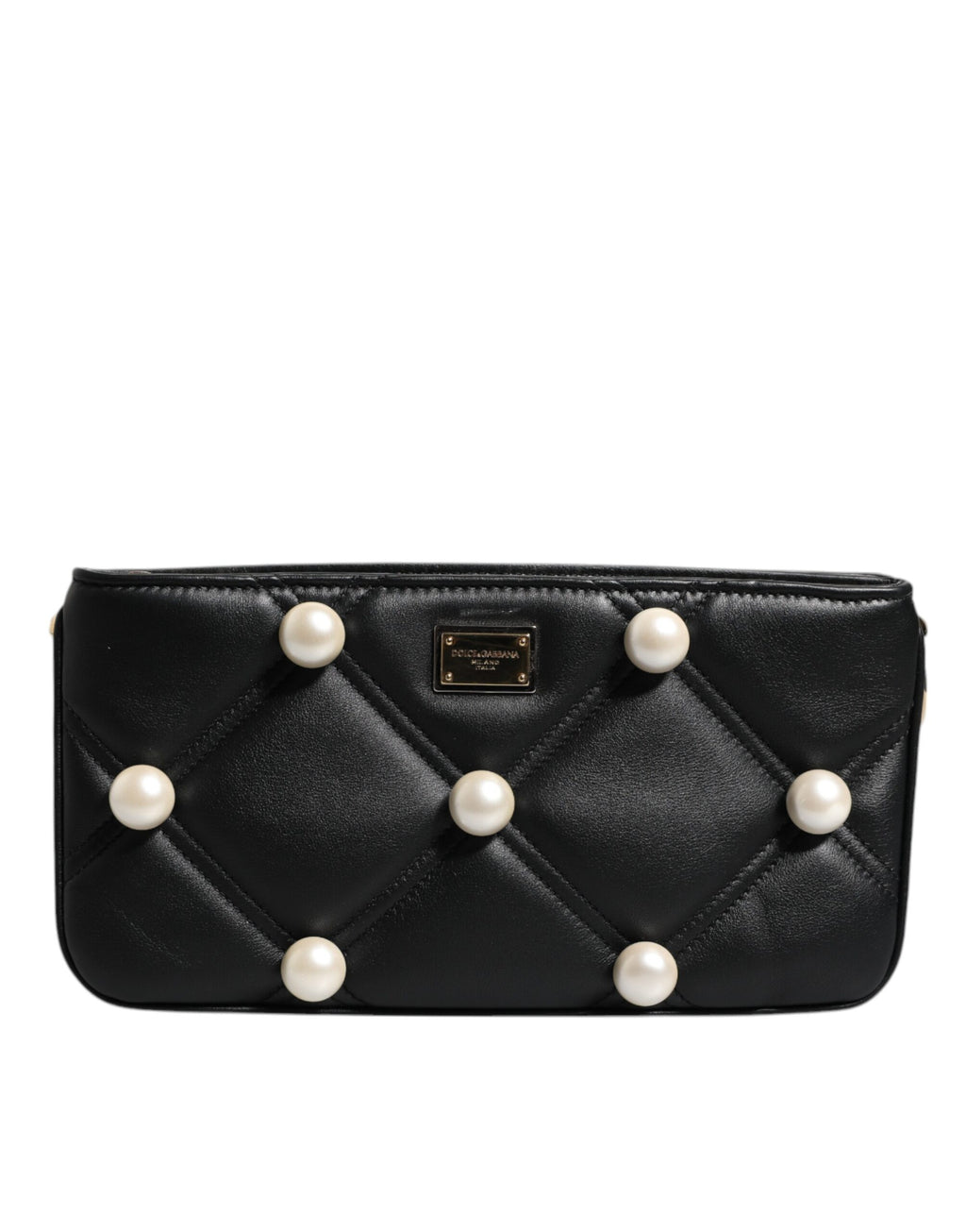 Sac à bandoulière Dolce &amp; Gabbana en cuir noir orné de perles et de logo