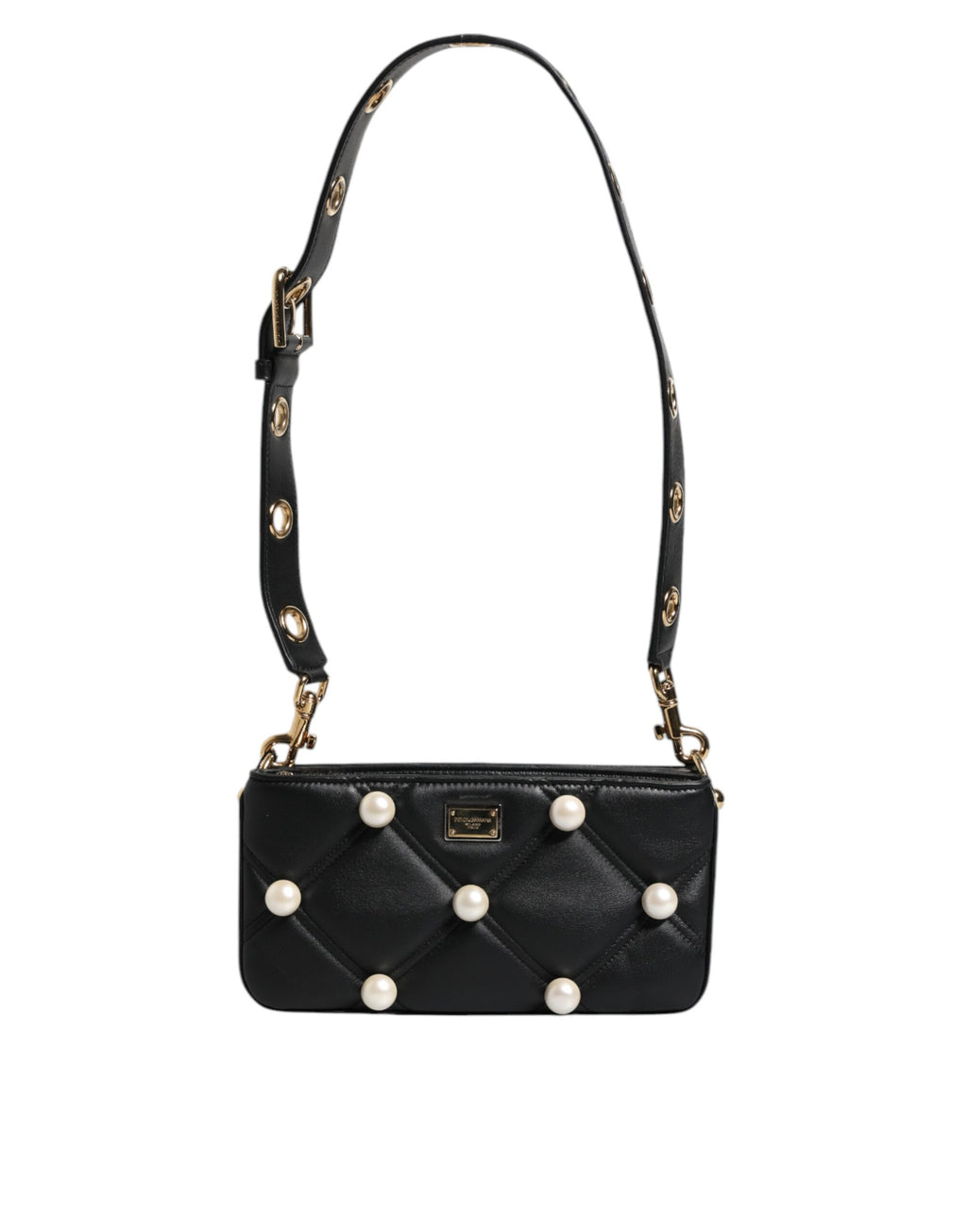 Sac à bandoulière Dolce &amp; Gabbana en cuir noir orné de perles et de logo