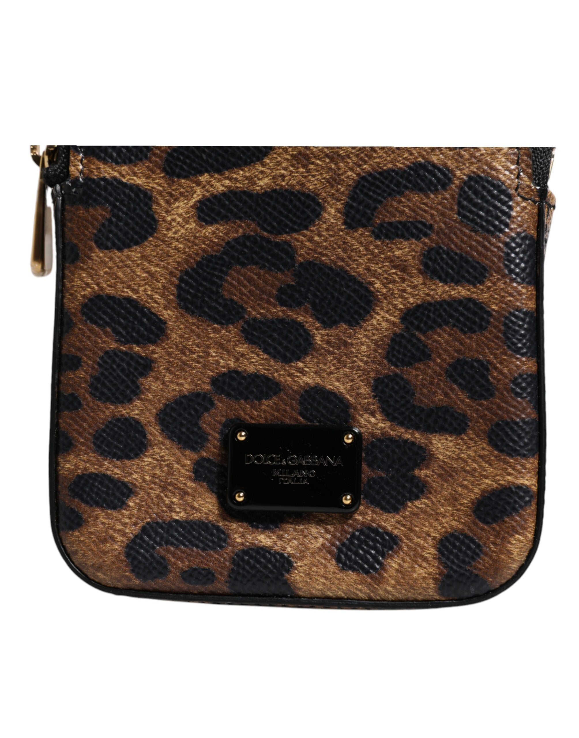 Portefeuille zippé en cuir Dauphine marron imprimé léopard Dolce &amp; Gabbana