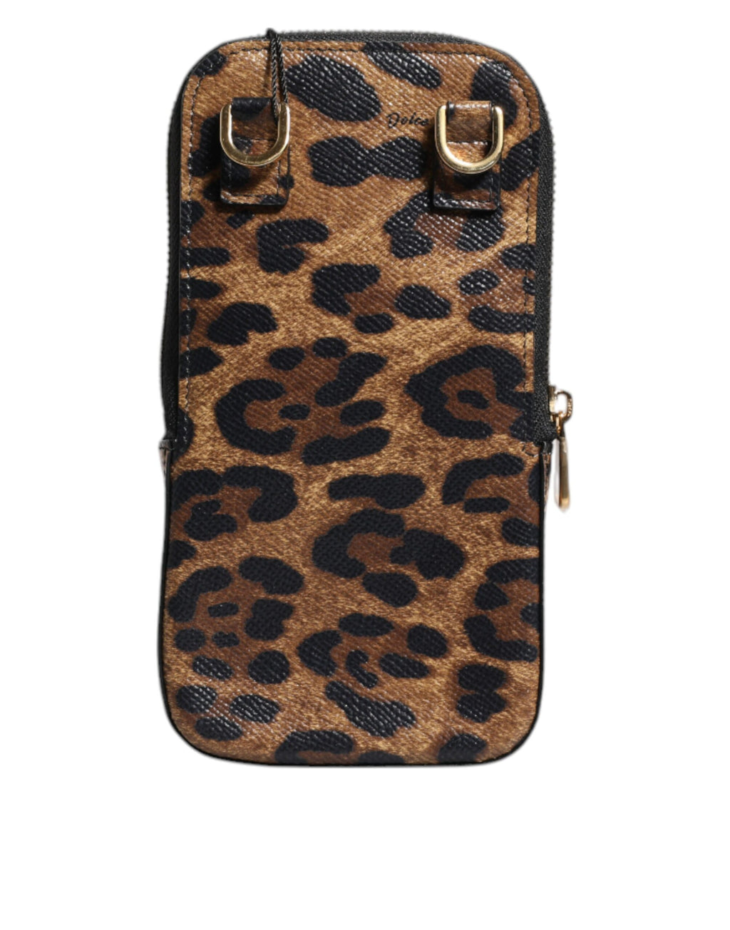 Portefeuille zippé en cuir Dauphine marron imprimé léopard Dolce &amp; Gabbana