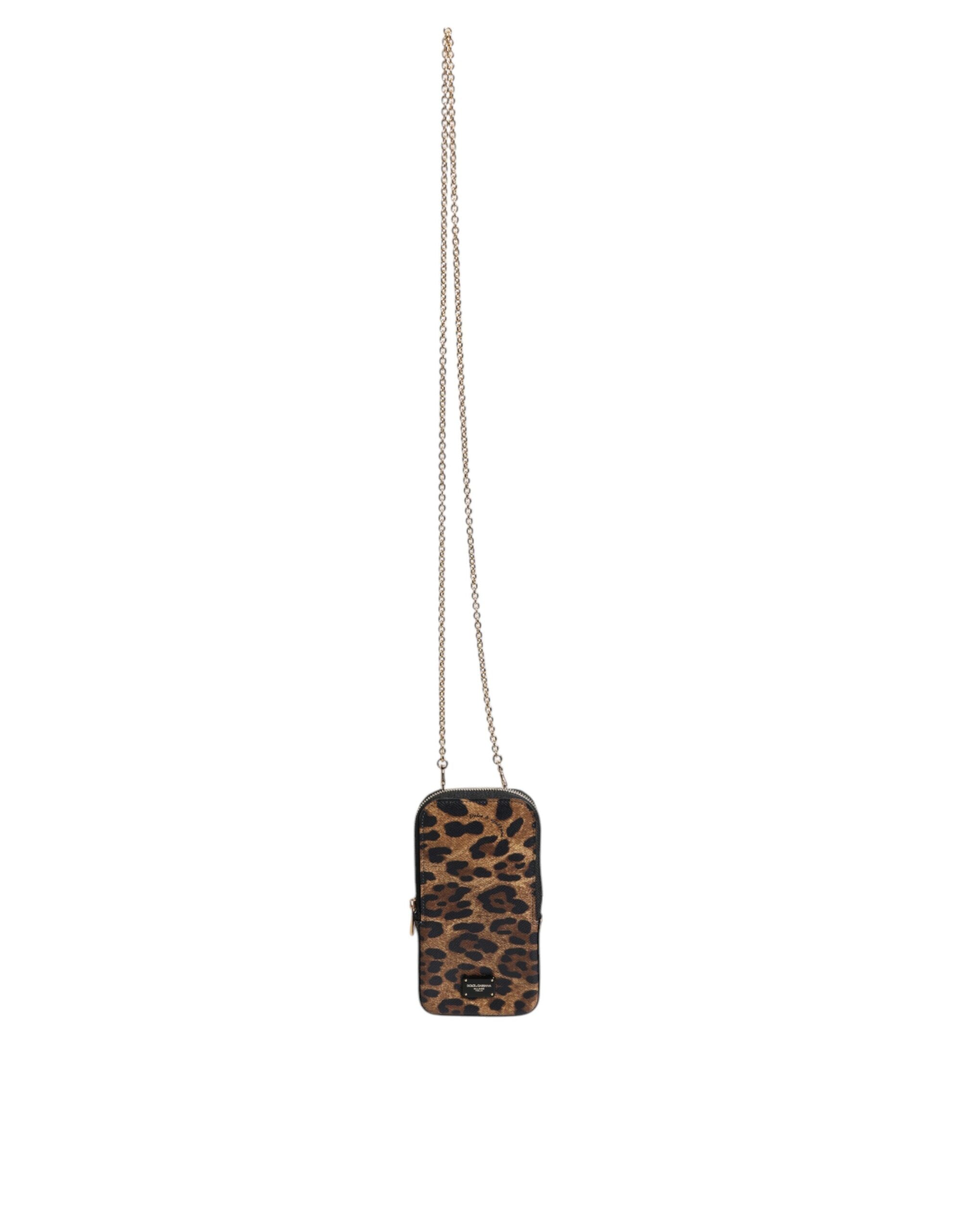 Portefeuille zippé en cuir Dauphine marron imprimé léopard Dolce &amp; Gabbana