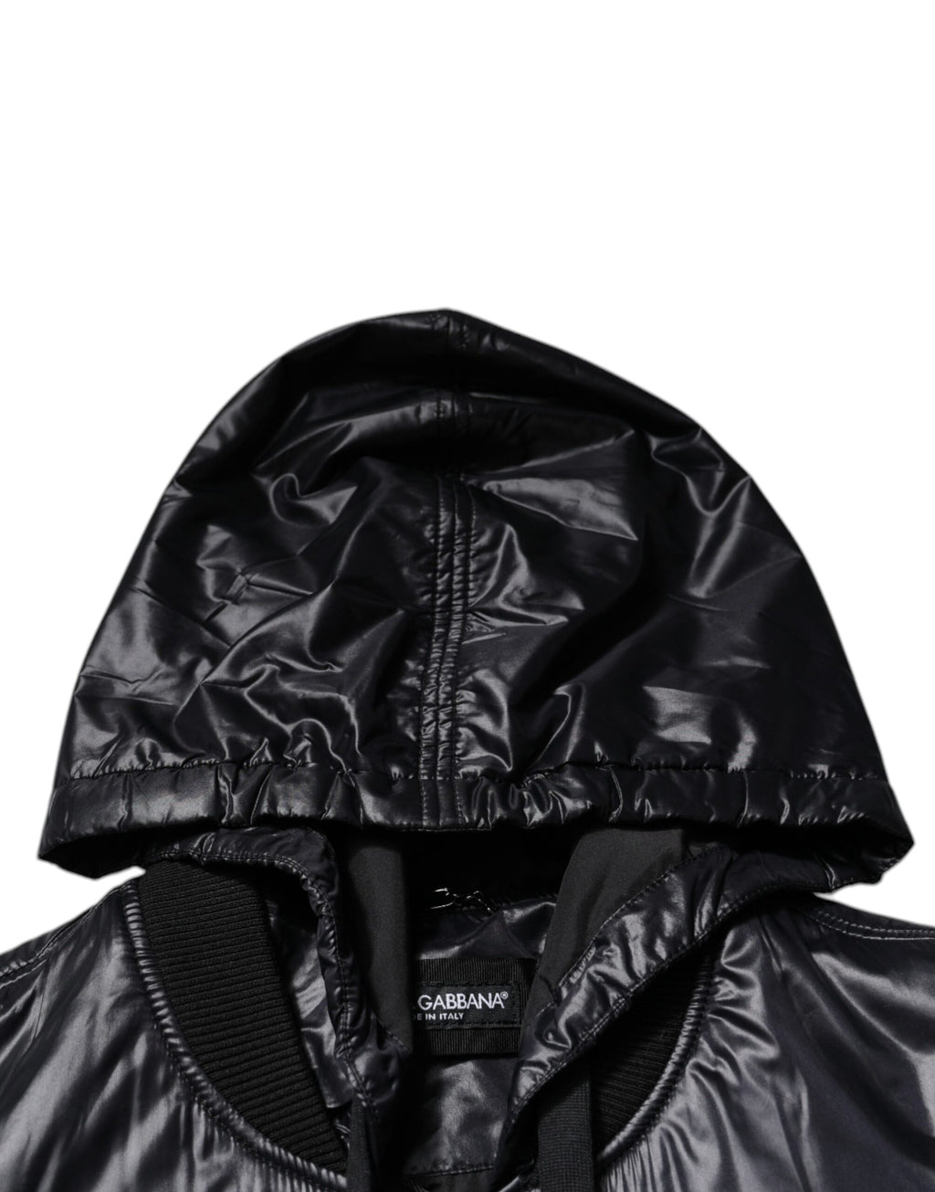 Dolce &amp; Gabbana Veste blouson à capuche en nylon noir avec fermeture éclair intégrale