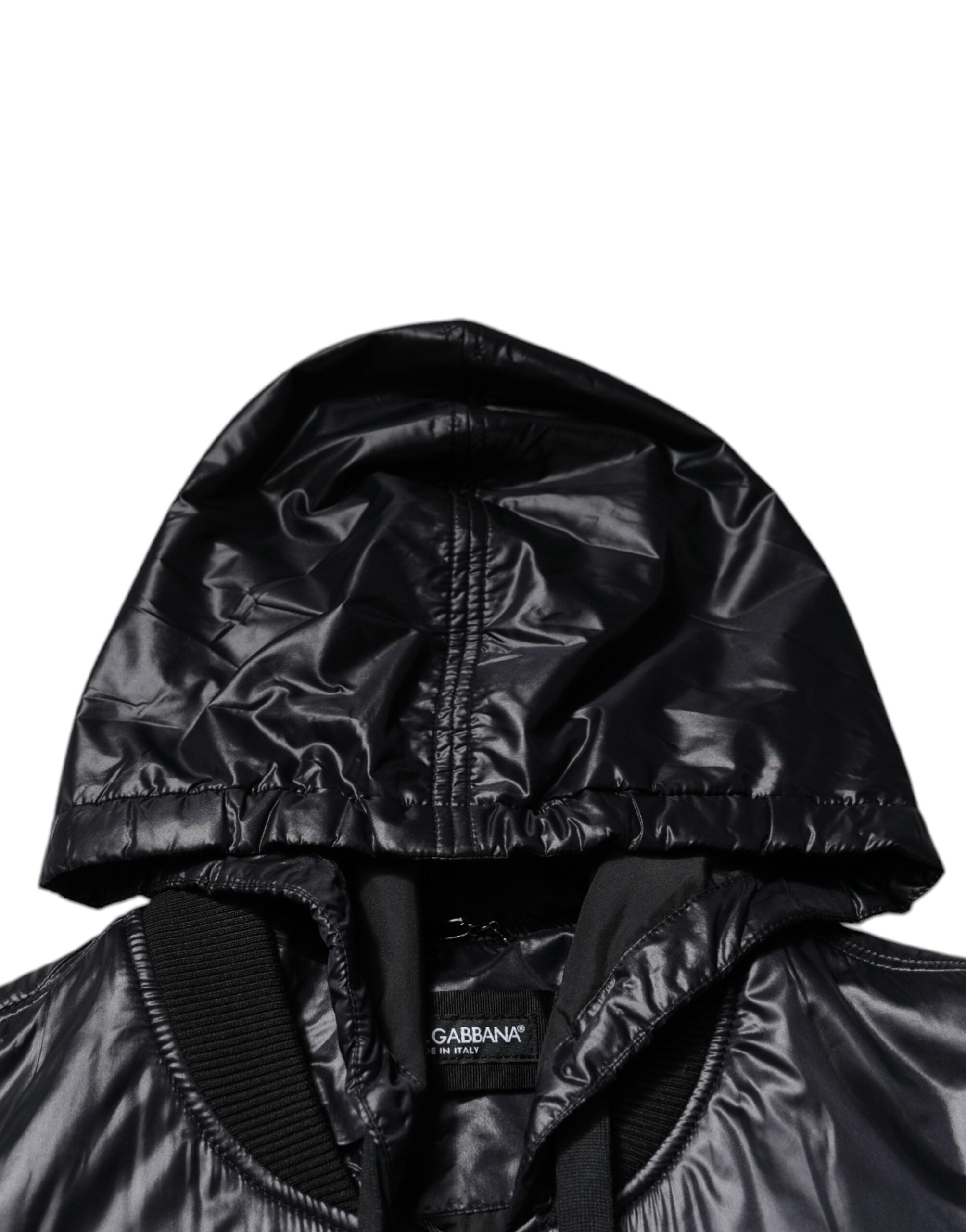 Dolce &amp; Gabbana Veste blouson à capuche en nylon noir avec fermeture éclair intégrale