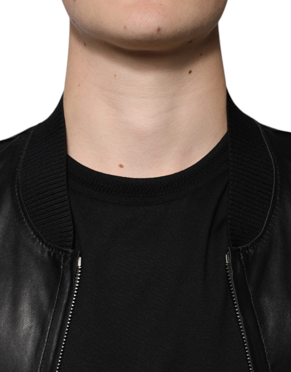 Dolce &amp; Gabbana Veste motard zippée en cuir d'agneau noir