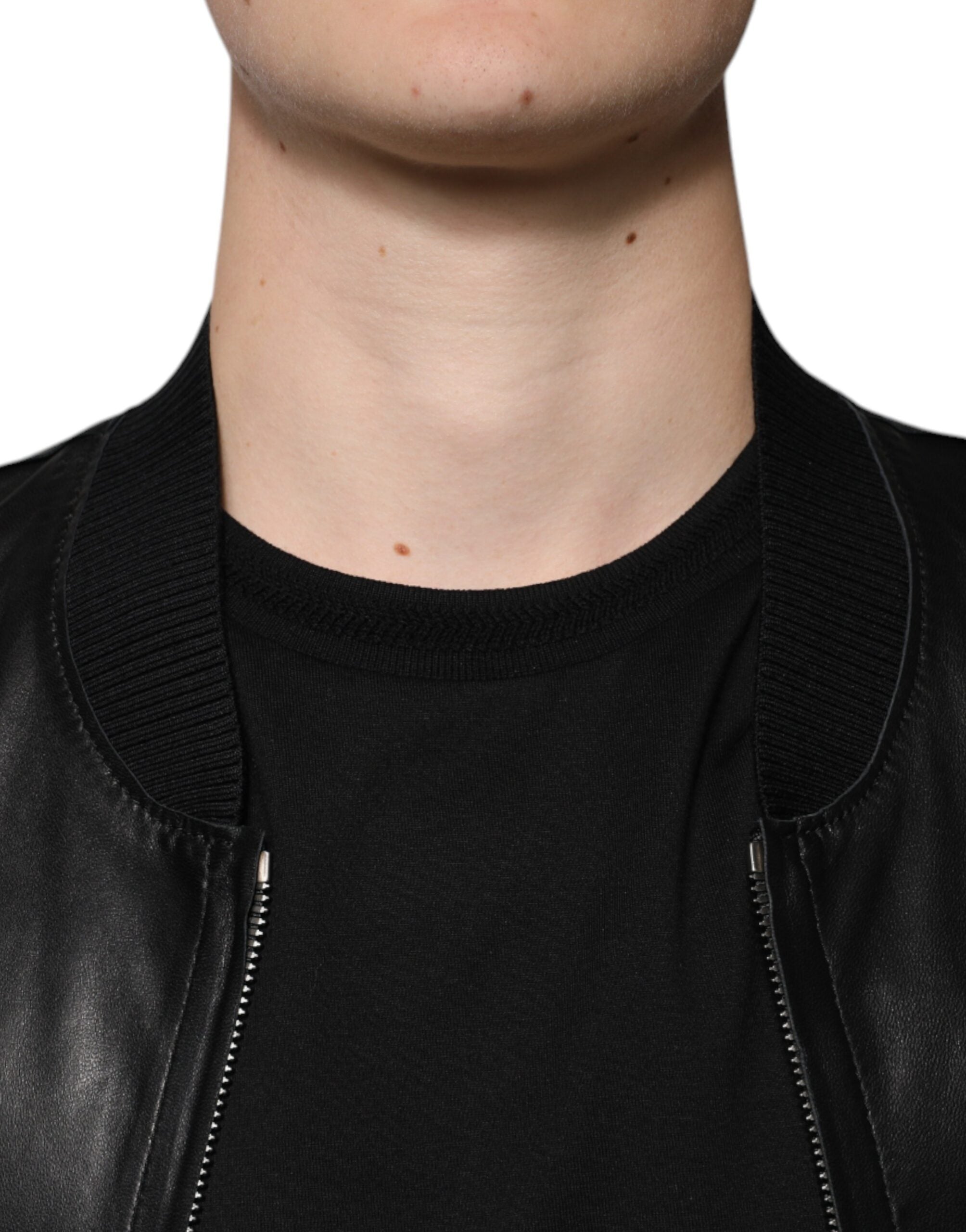 Dolce &amp; Gabbana Veste motard zippée en cuir d'agneau noir